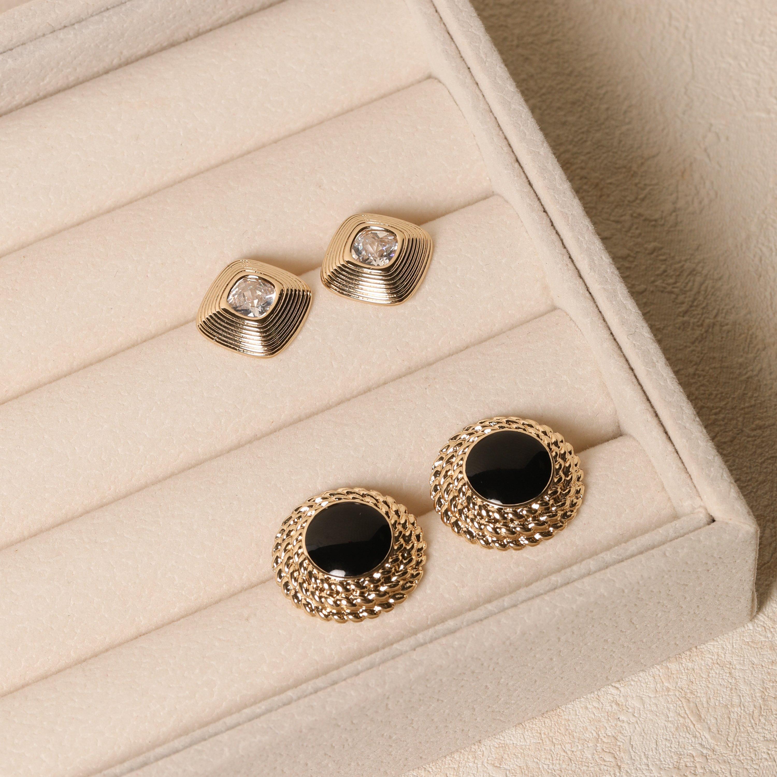 Gold - Jon Richard - Gold Plated Ridge And Crystal Stud Earrings - 5