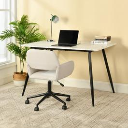 Urban Meuble White Marble-Effect Desk & Swivel Office Chair Set