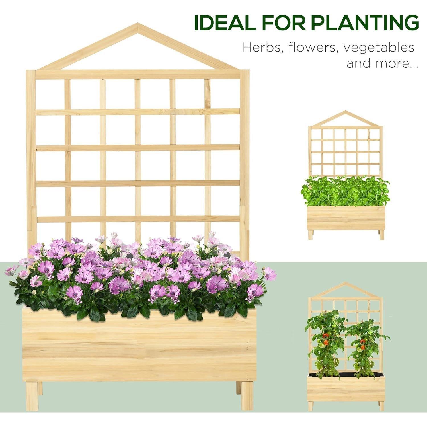 Brown - Outsunny - Garden Planter & Trellis Distressed Wood - 7