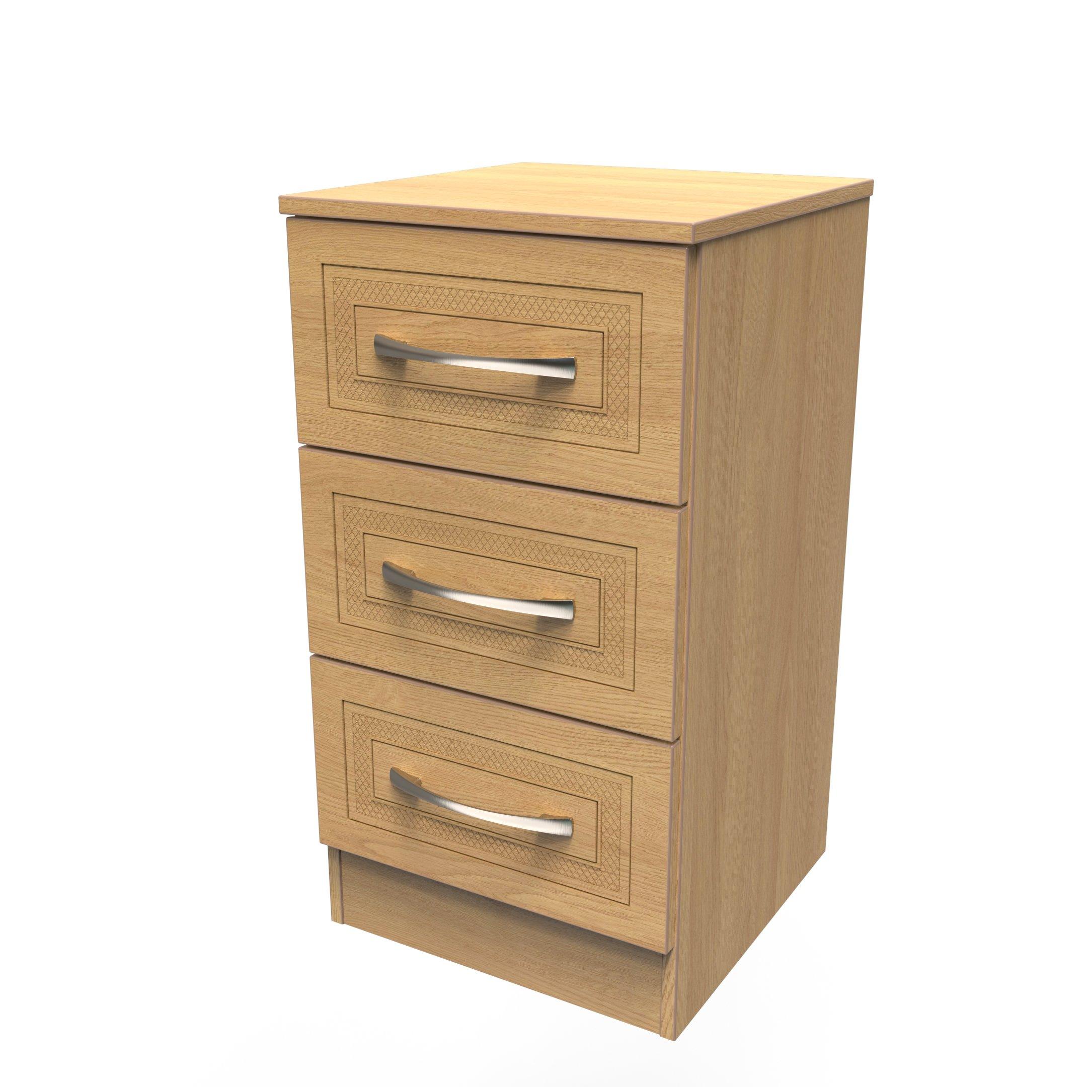 Modern Oak - Welcome Furniture - Dorset 3 Drawer Bedside Cabinet - Ready Assembled - 4