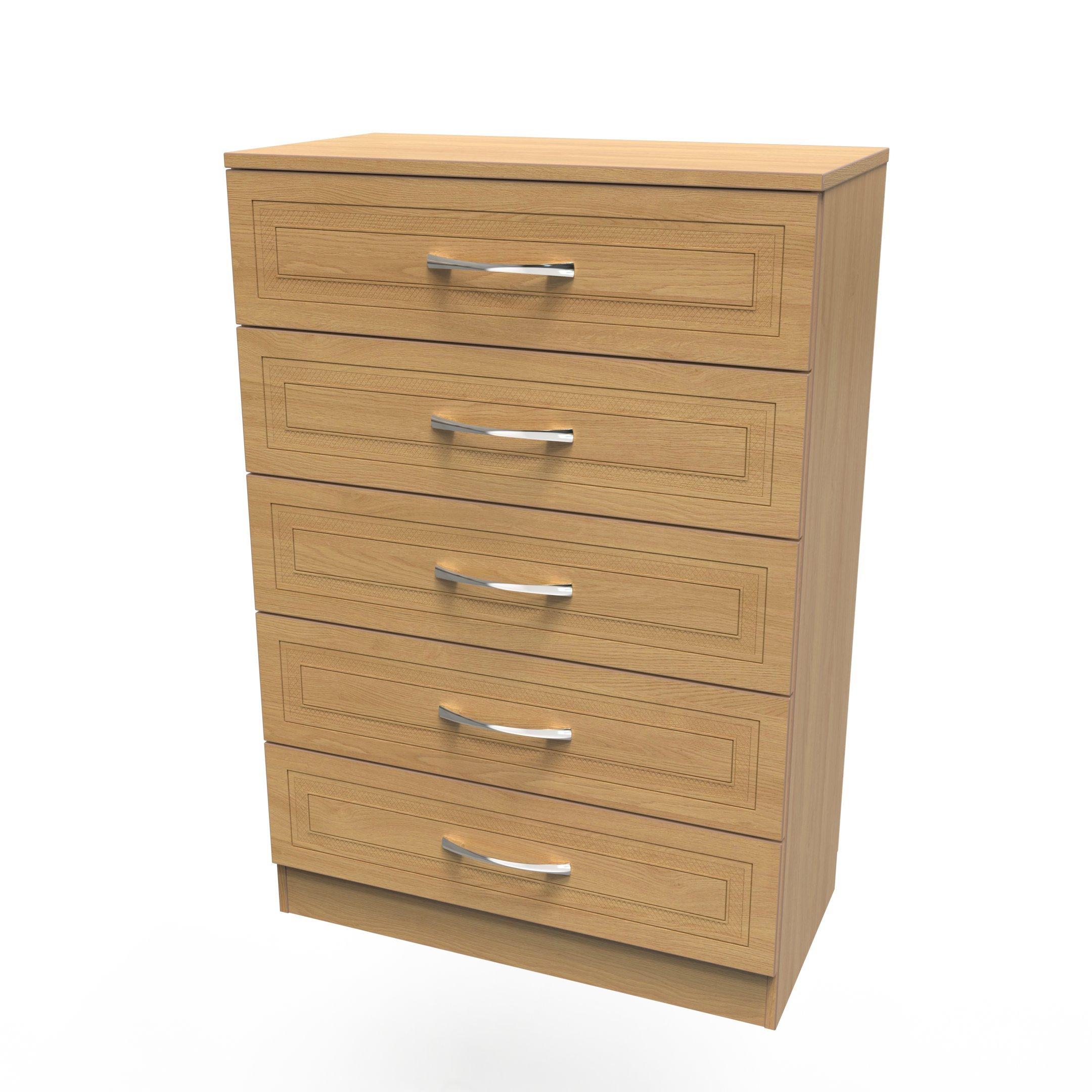 Modern Oak - Welcome Furniture - Dorset 5 Drawer Chest - Ready Assembled - 4