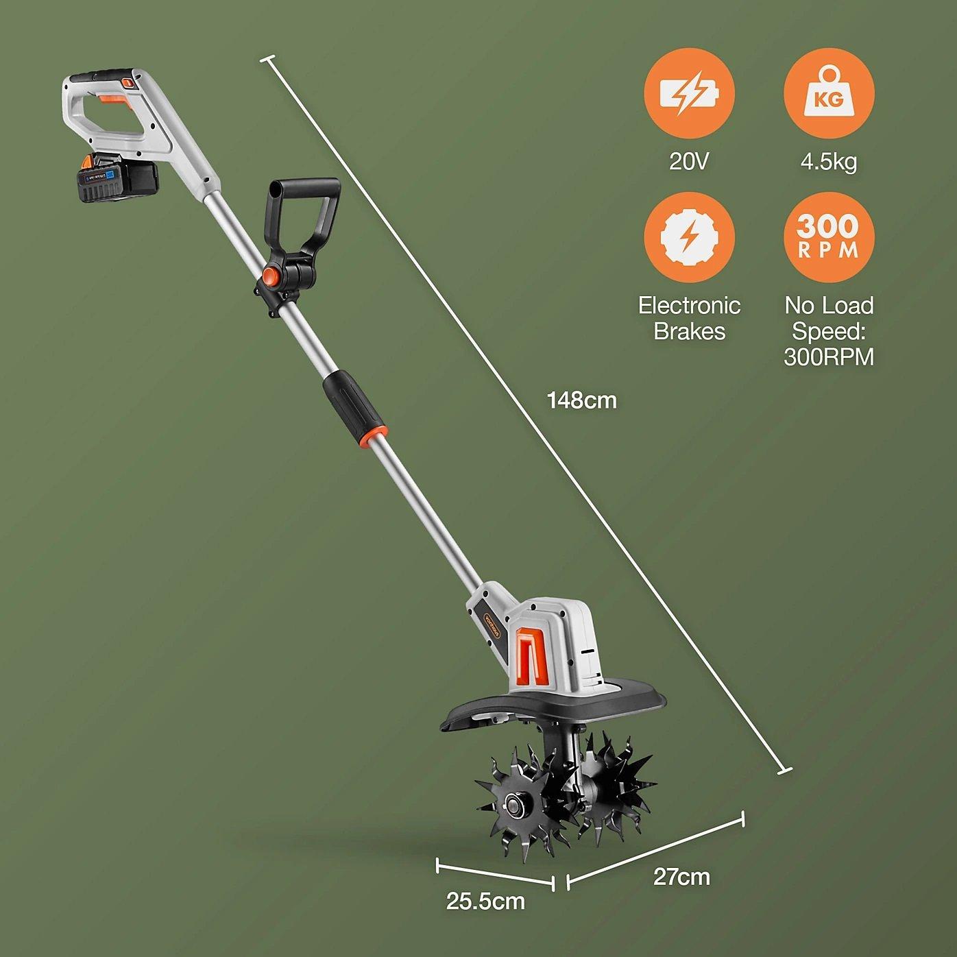 Grey - VonHaus - Tiller Cordless – 20V Electric Rotavator - 3
