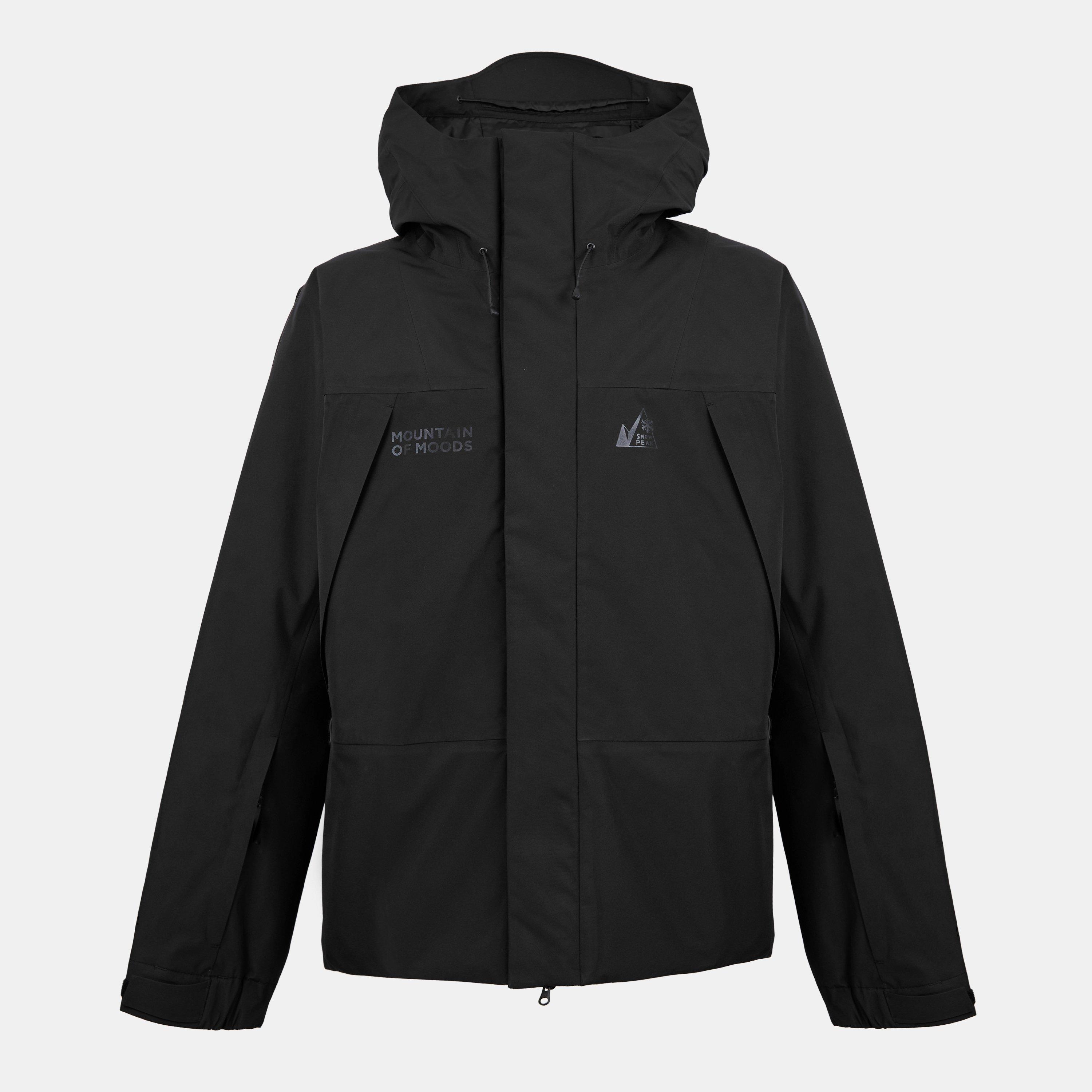 Snow Peak Men's Puff Windproof Hooded Full Zip Ski Jacket - Black - Medium