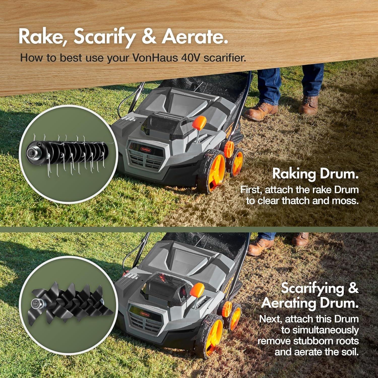 Grey - VonHaus - Cordless Lawn Scarifier/Aerator/Rake - 40v - 2