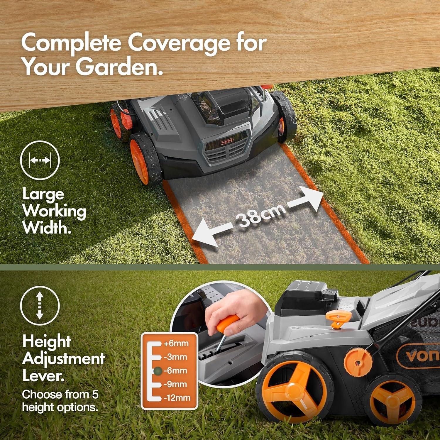 Grey - VonHaus - Cordless Lawn Scarifier/Aerator/Rake - 40v - 3