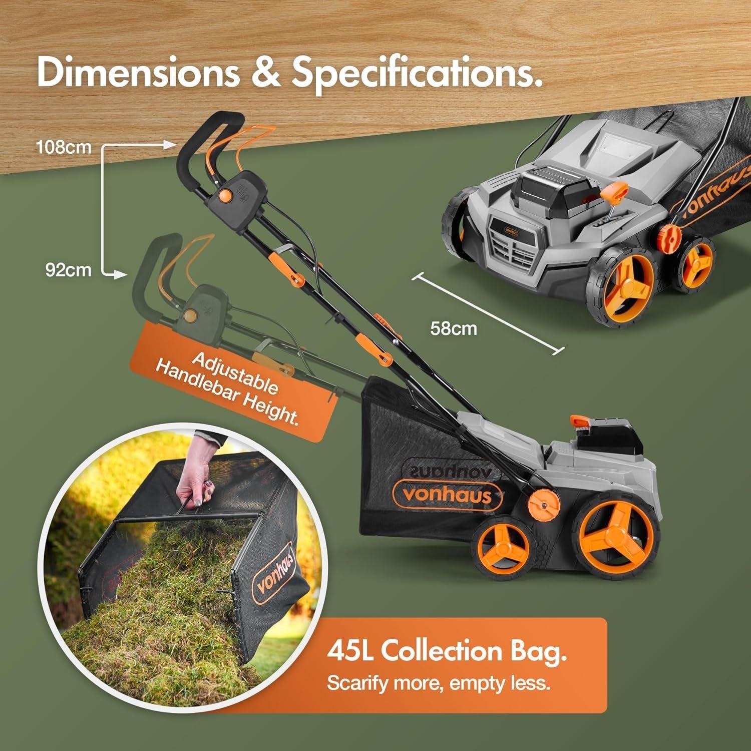 Grey - VonHaus - Cordless Lawn Scarifier/Aerator/Rake - 40v - 8