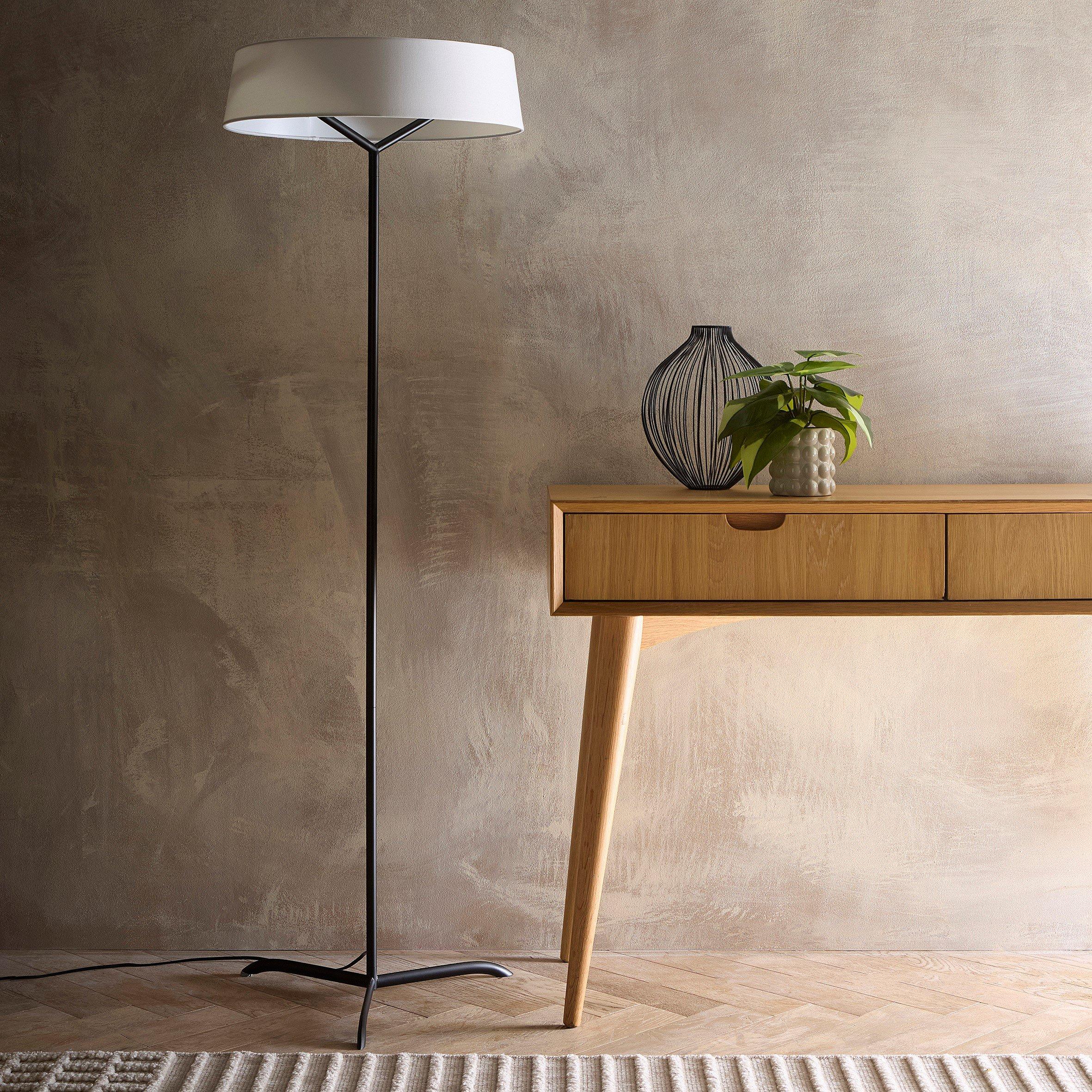 Black - K Living - Luna Black Led Floor Lamp wiyh White Shade - 1