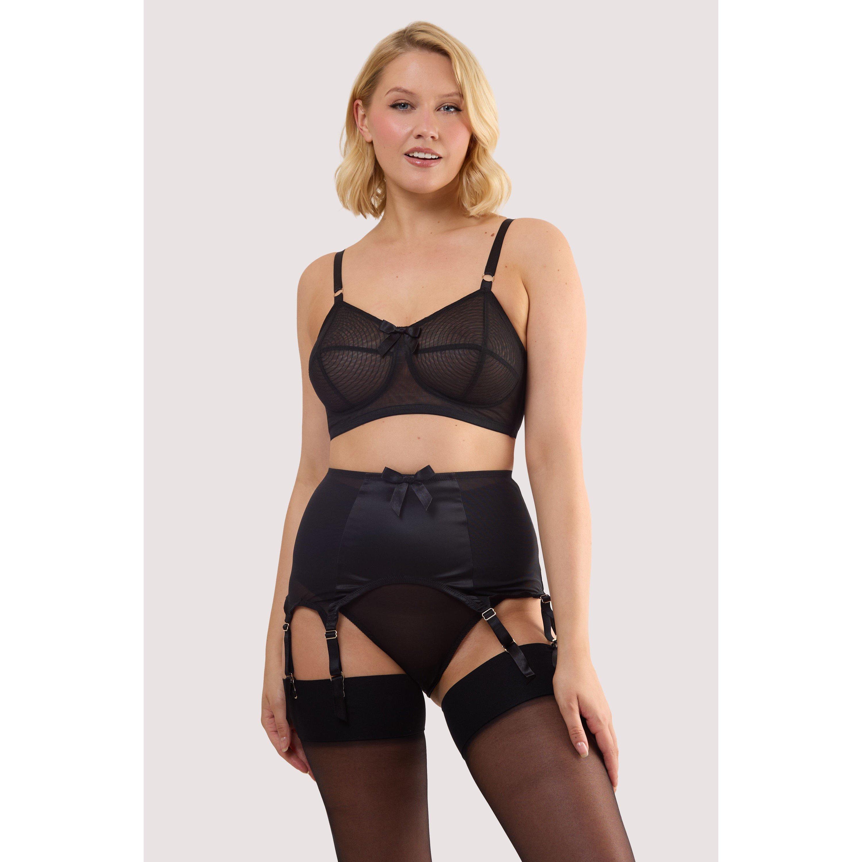 Black - Playful Promises - Black Satin 8 Strap Retro Everyday Suspender - 3