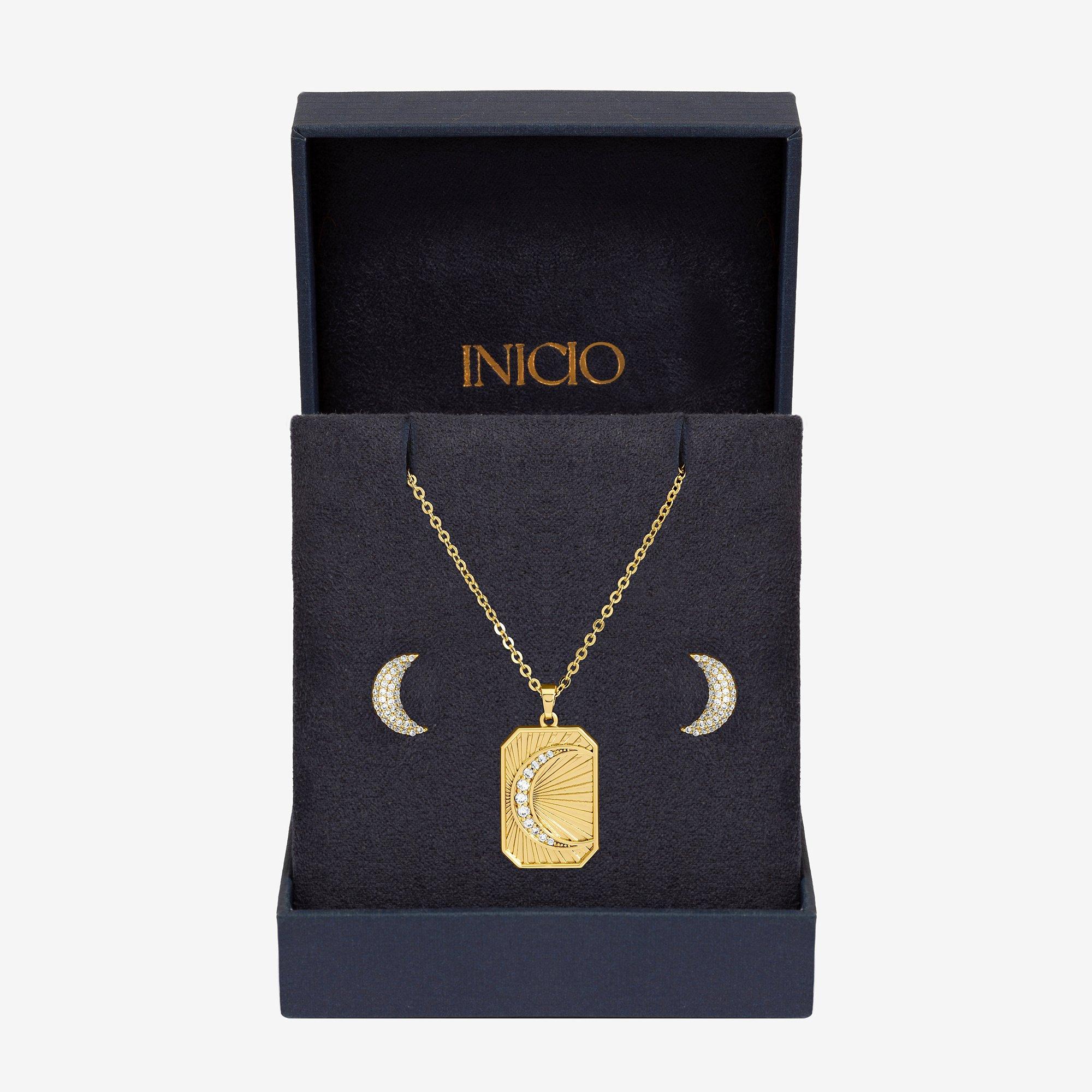 Gold - Inicio - Gold Plated and Pave Moon Set - Gift Box - 1
