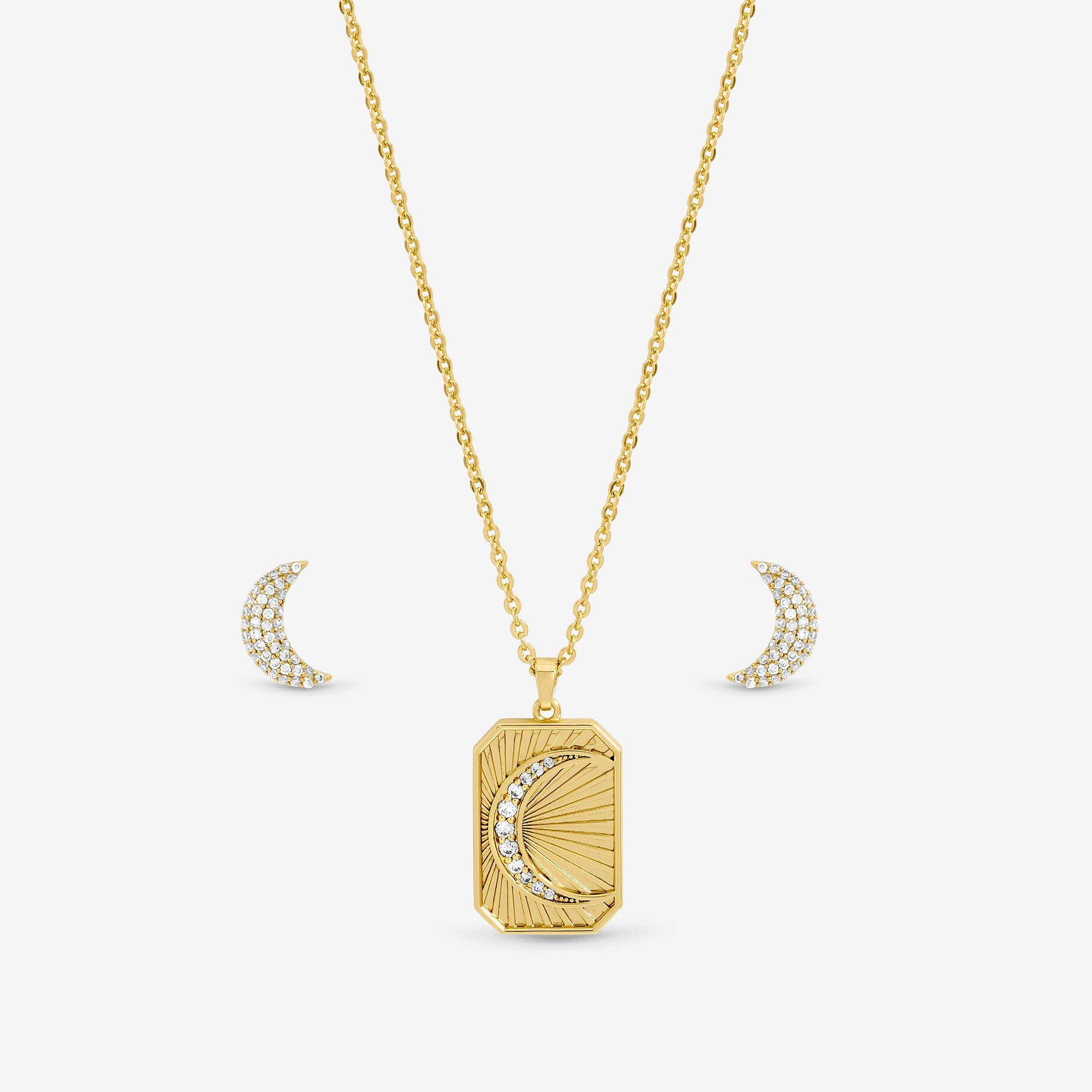 Gold - Inicio - Gold Plated and Pave Moon Set - Gift Box - 2