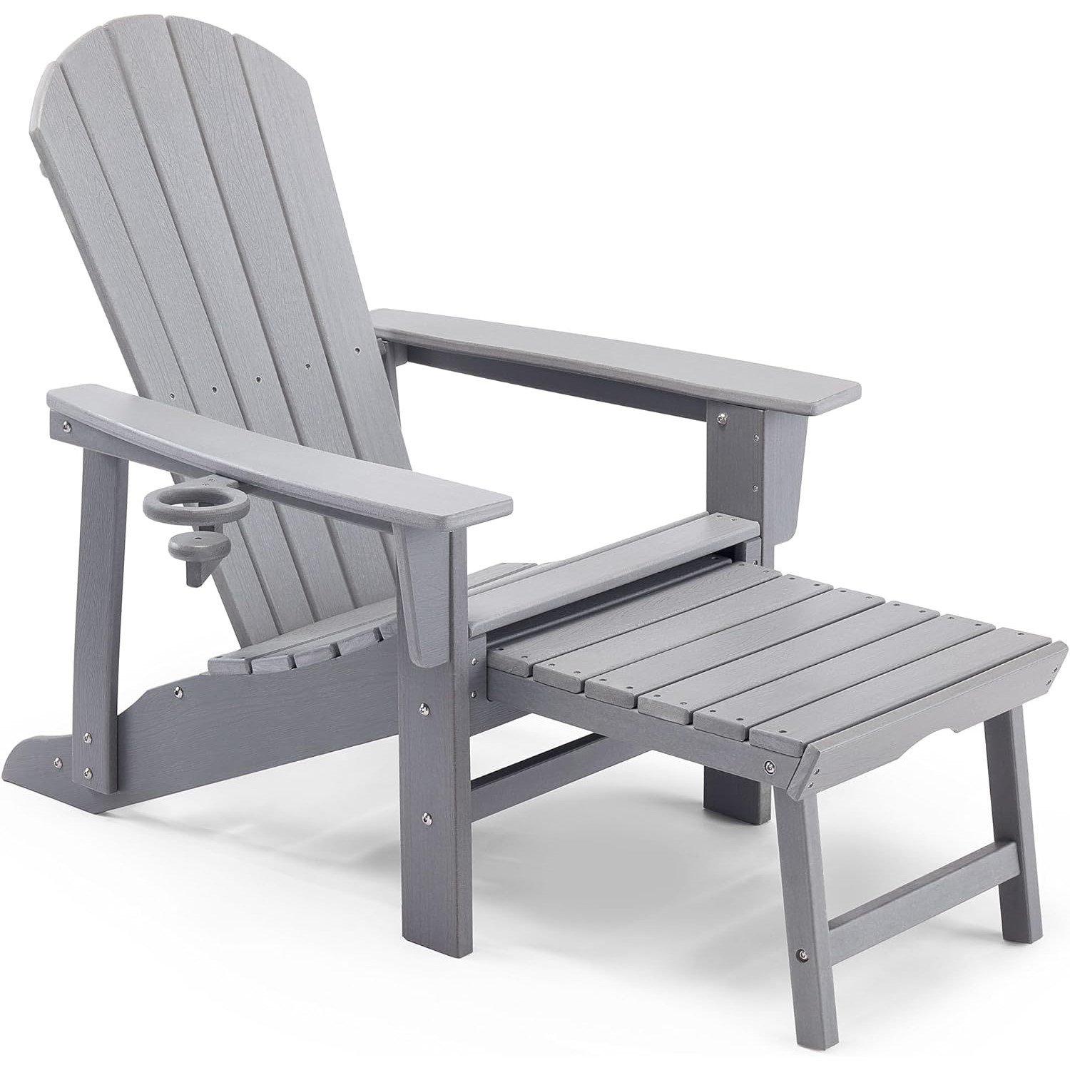 Grey - VonHaus - VonHaus Grey Adirondack Chair & Folding Foot Stool - 1