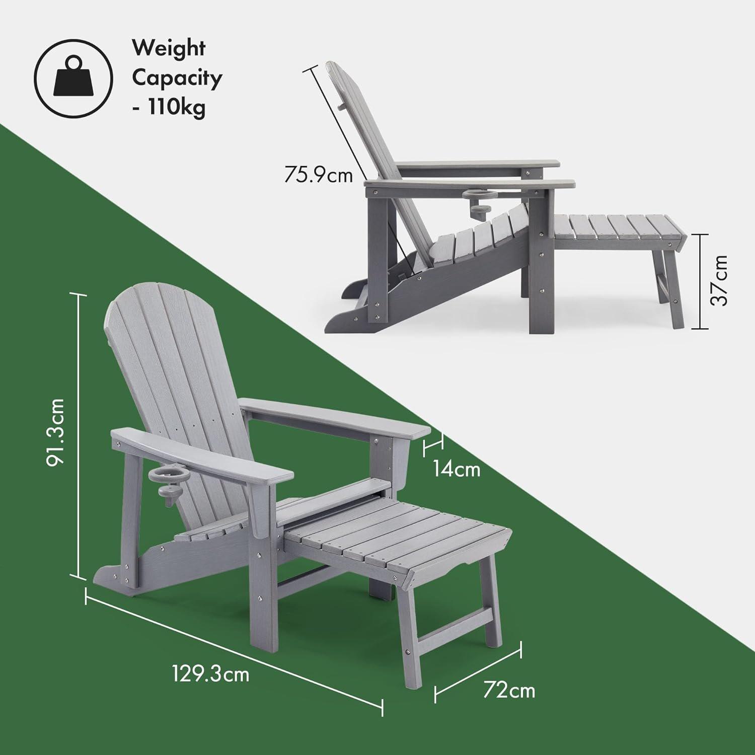 Grey - VonHaus - VonHaus Grey Adirondack Chair & Folding Foot Stool - 2