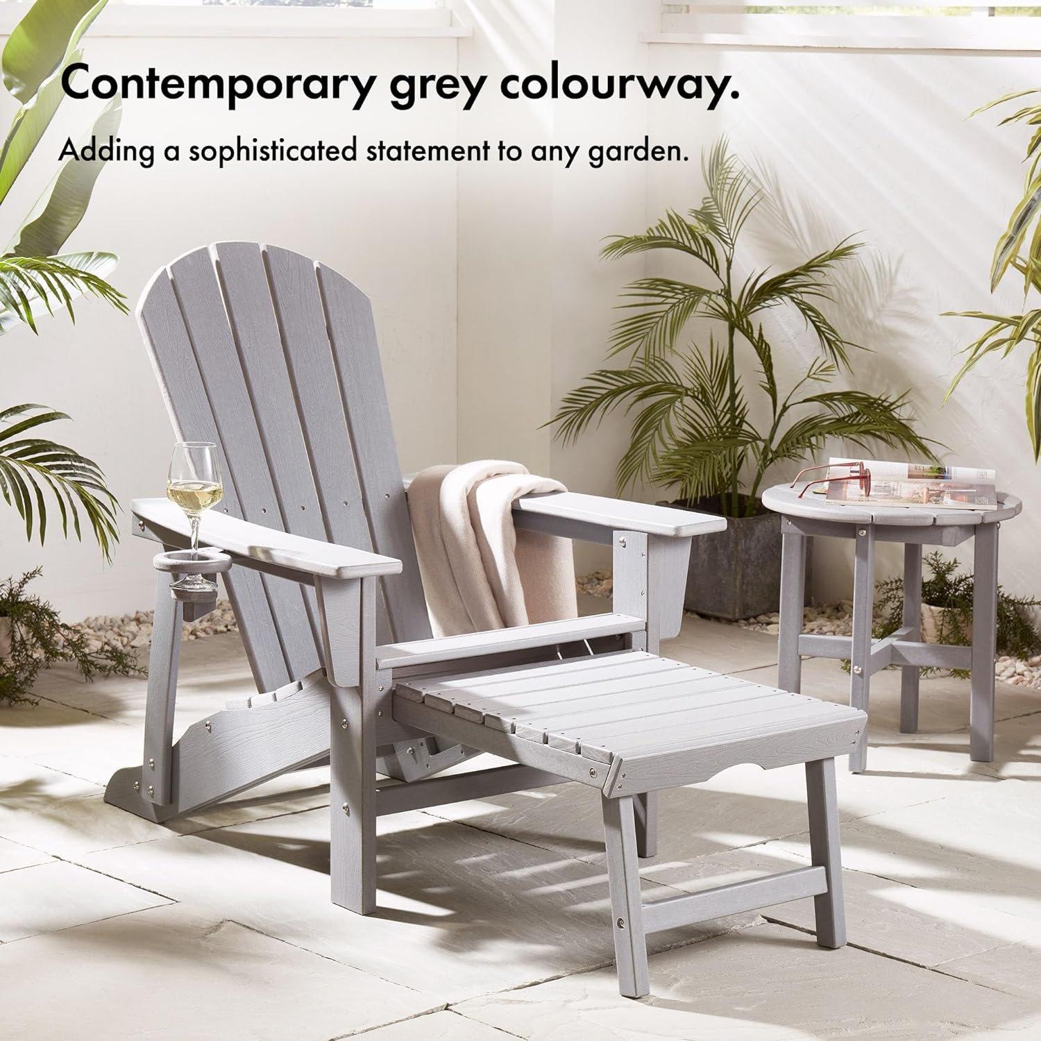 Grey - VonHaus - VonHaus Grey Adirondack Chair & Folding Foot Stool - 3