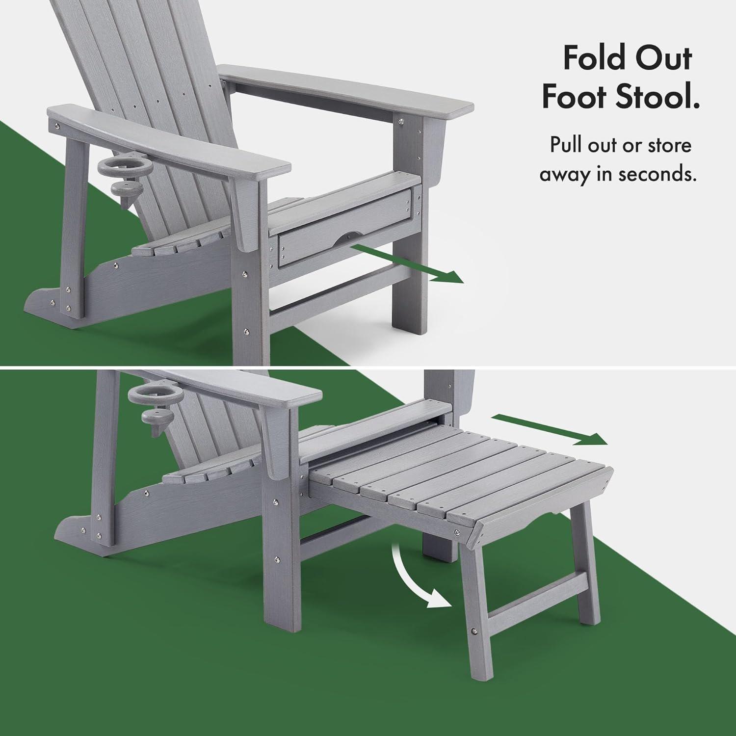 Grey - VonHaus - VonHaus Grey Adirondack Chair & Folding Foot Stool - 5