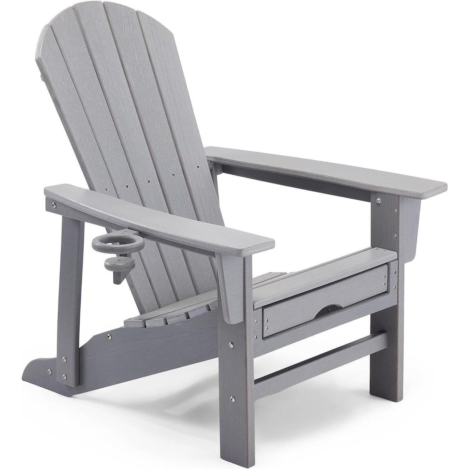 Grey - VonHaus - VonHaus Grey Adirondack Chair & Folding Foot Stool - 7
