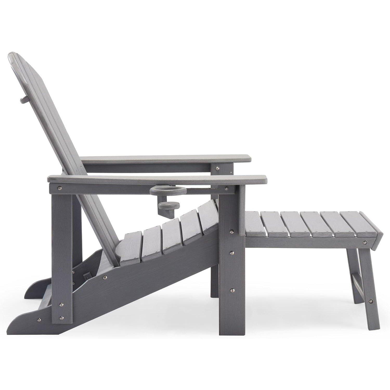 Grey - VonHaus - VonHaus Grey Adirondack Chair & Folding Foot Stool - 8