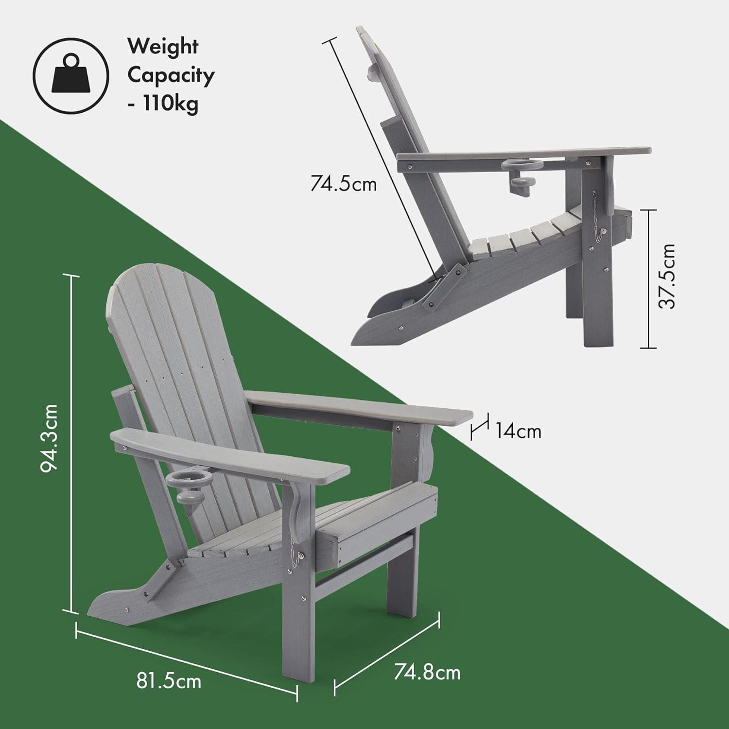 Grey - VonHaus - VonHaus Grey Folding Adirondack Chair - Foldable - 2