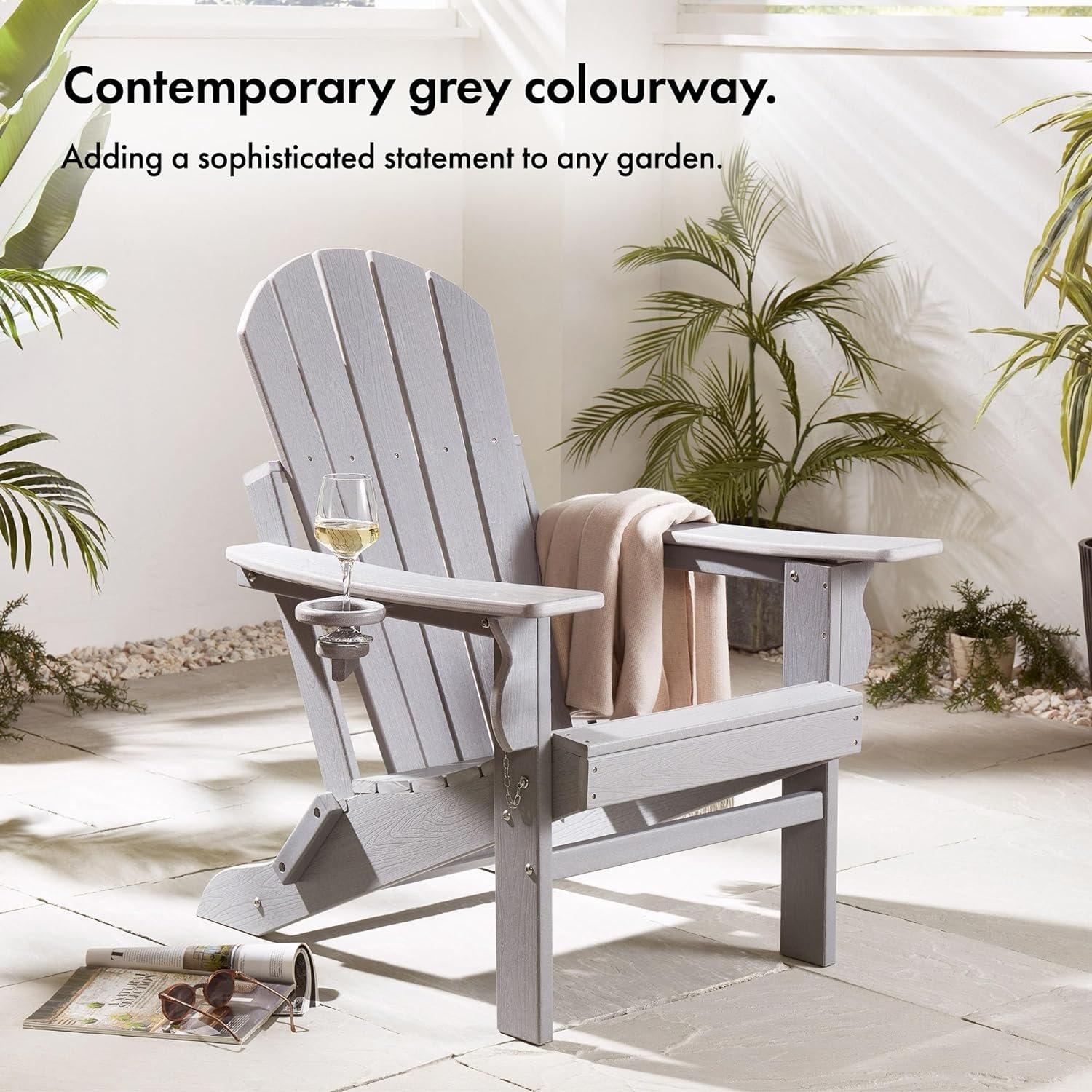 Grey - VonHaus - VonHaus Grey Folding Adirondack Chair - Foldable - 3