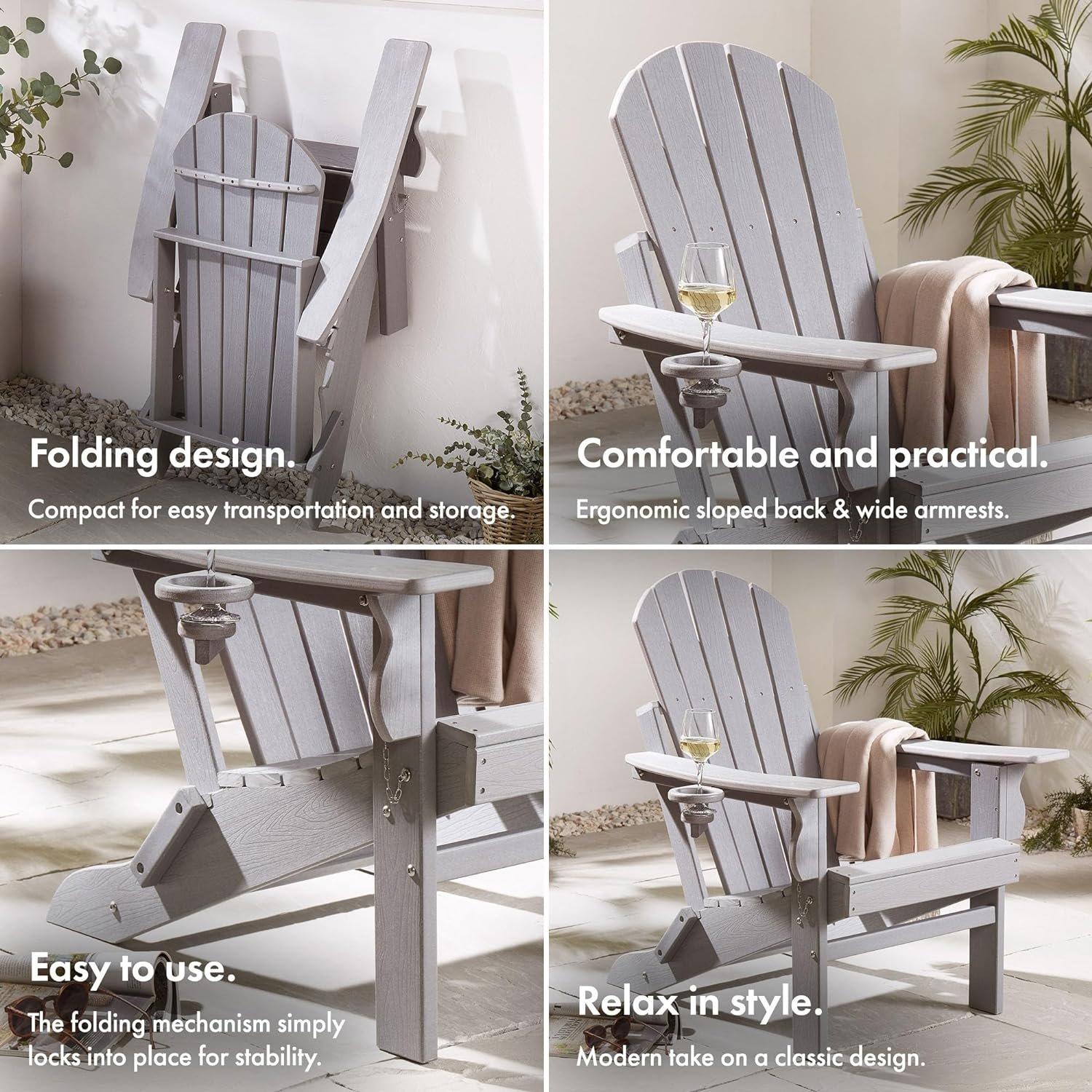 Grey - VonHaus - VonHaus Grey Folding Adirondack Chair - Foldable - 5