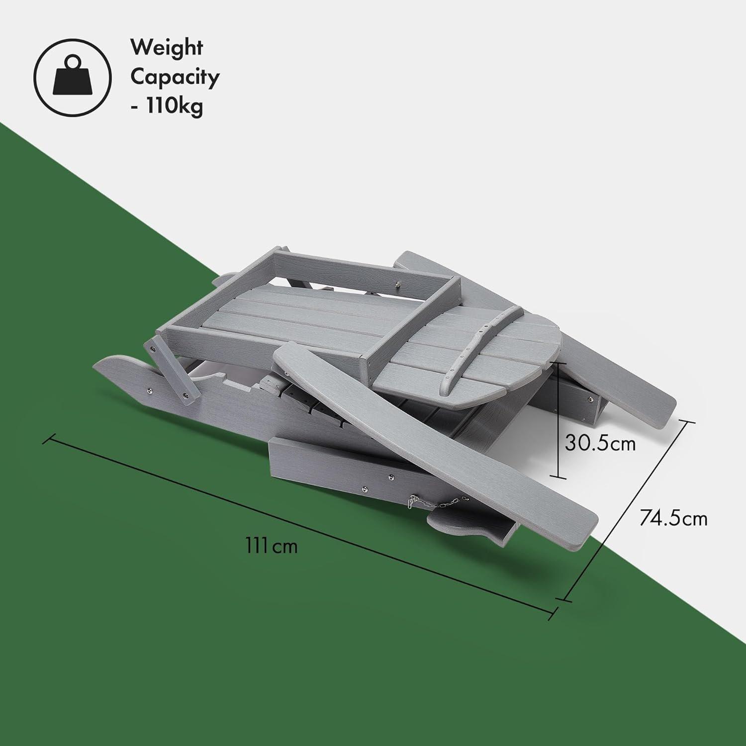 Grey - VonHaus - VonHaus Grey Folding Adirondack Chair - Foldable - 7
