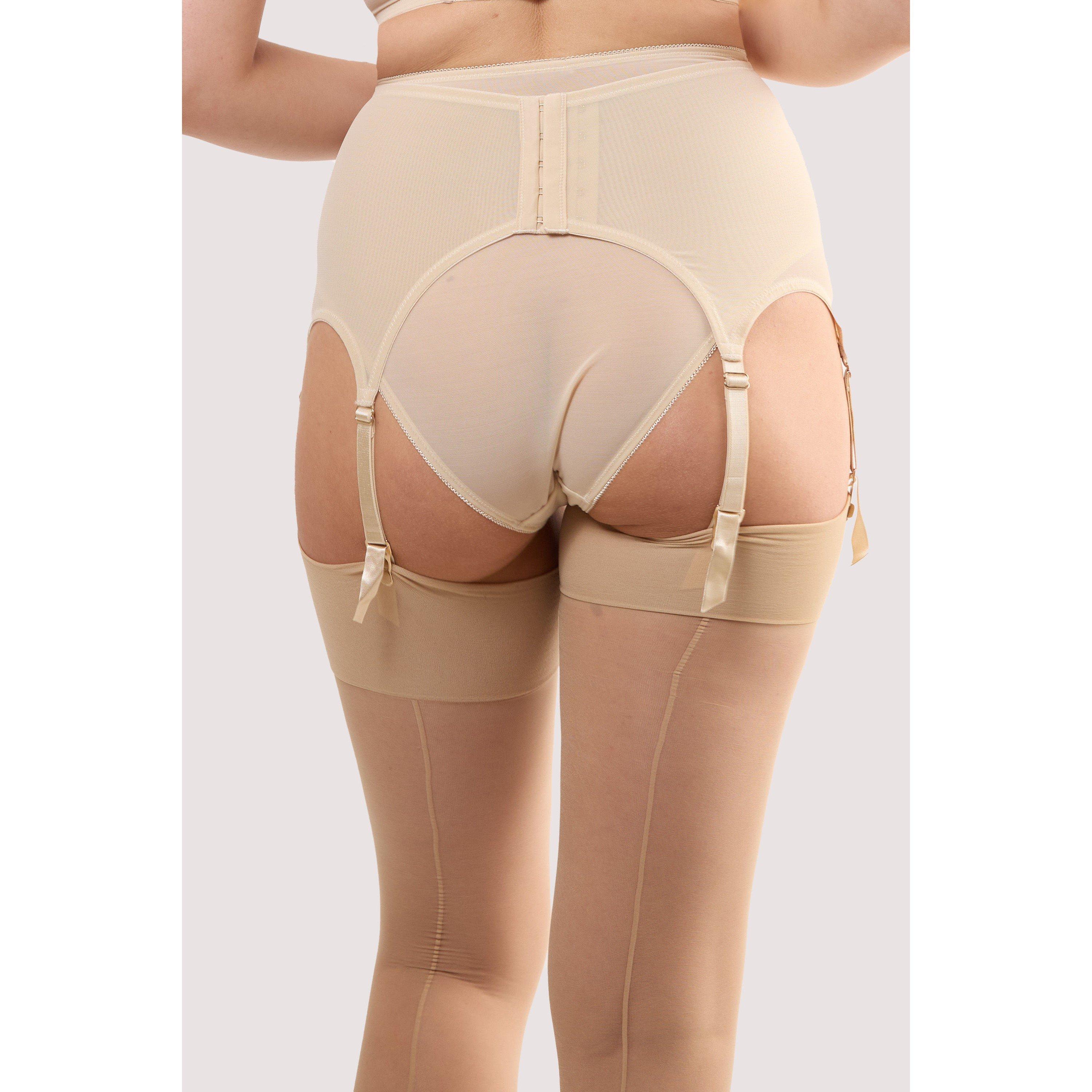 Beige - Playful Promises - Champagne Satin 6 Strap Retro Everyday Suspender - 2