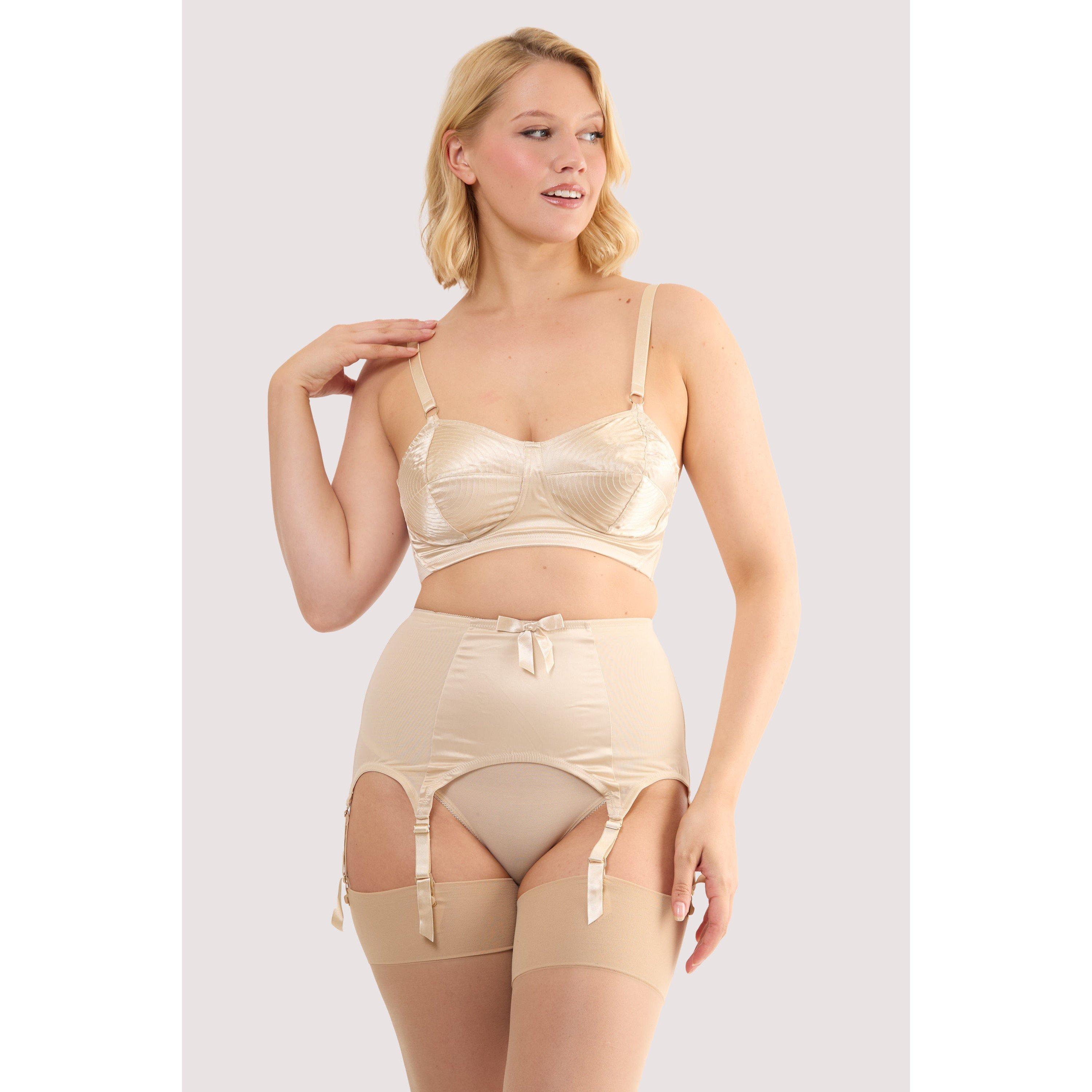 Beige - Playful Promises - Champagne Satin 6 Strap Retro Everyday Suspender - 3