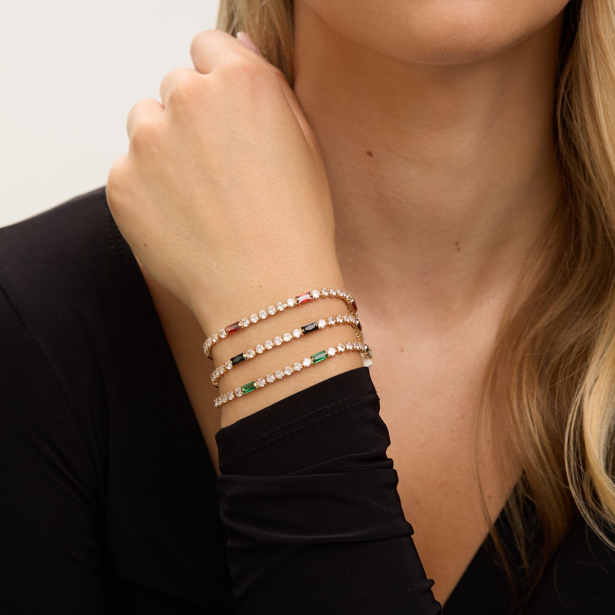 Gold - Jon Richard - Gold Plated Stone and Emerald Tennis Bracelet - 4