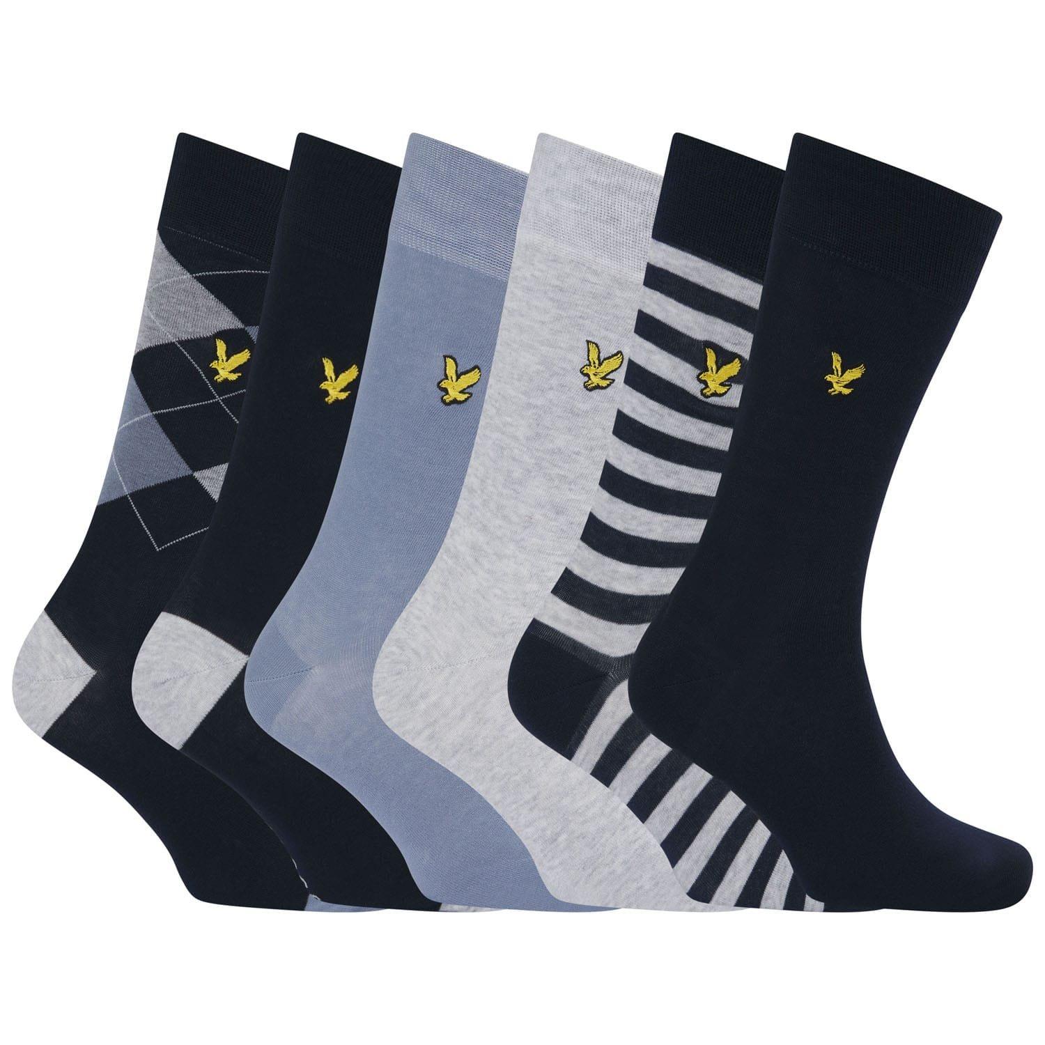 Blue - Lyle and Scott - 6 Pack of Mixed Dress Socks