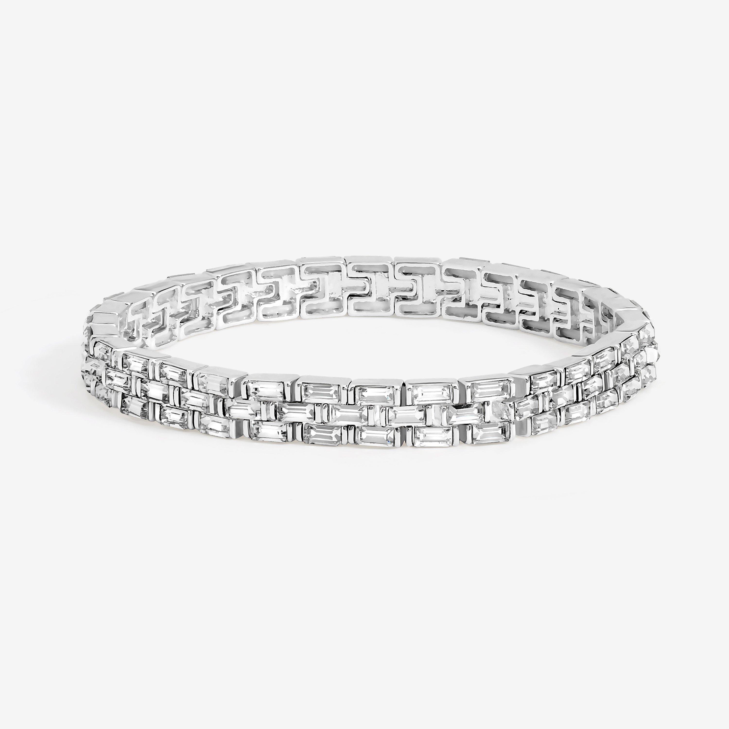 Silver - Jon Richard - Silver Plated and Crystal Chain Stretch Bracelet - 1