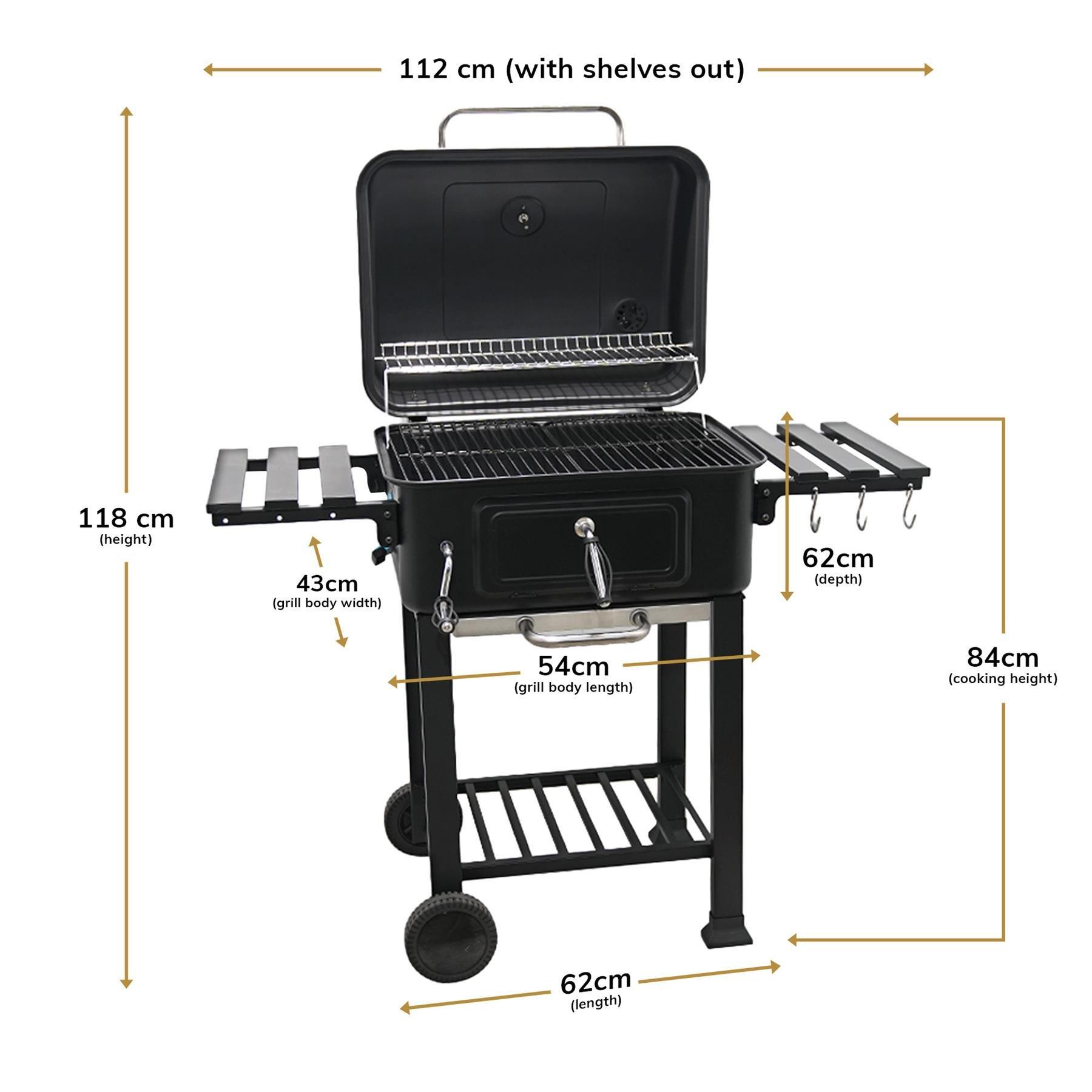 Black - House of Home - Charcoal bbq Smoker with two side table - Black - 2