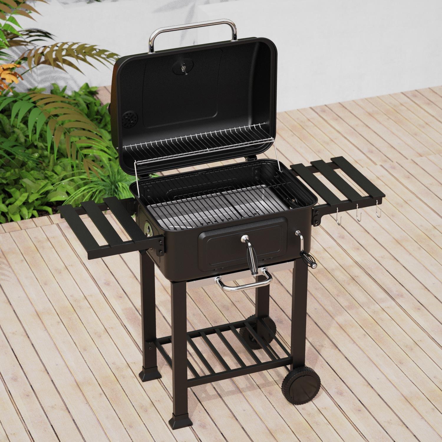 Black - House of Home - Charcoal bbq Smoker with two side table - Black - 11