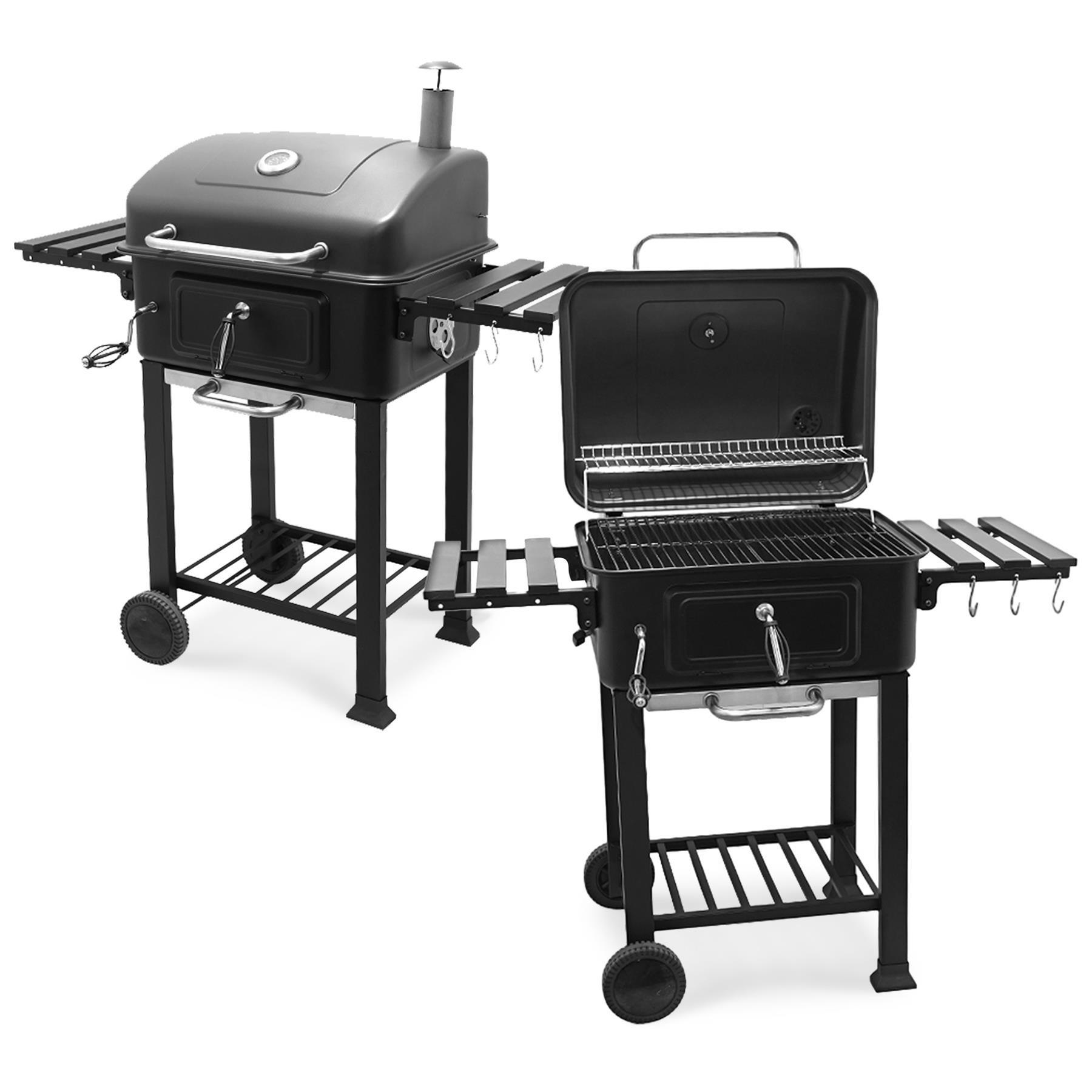 Black - House of Home - Charcoal bbq Smoker with two side table - Black - 12
