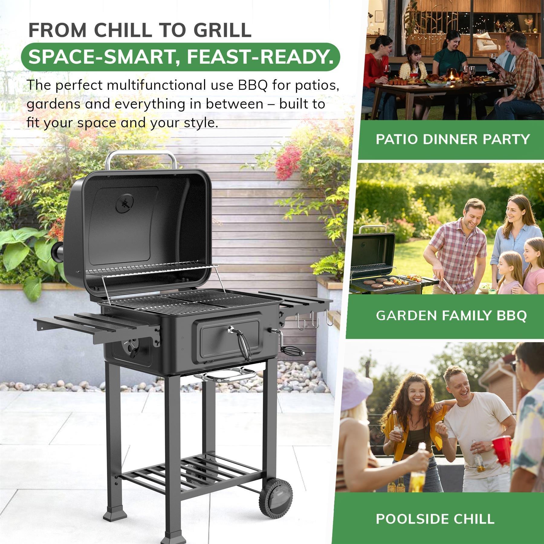Black - House of Home - Charcoal bbq Smoker with two side table - Black - 6