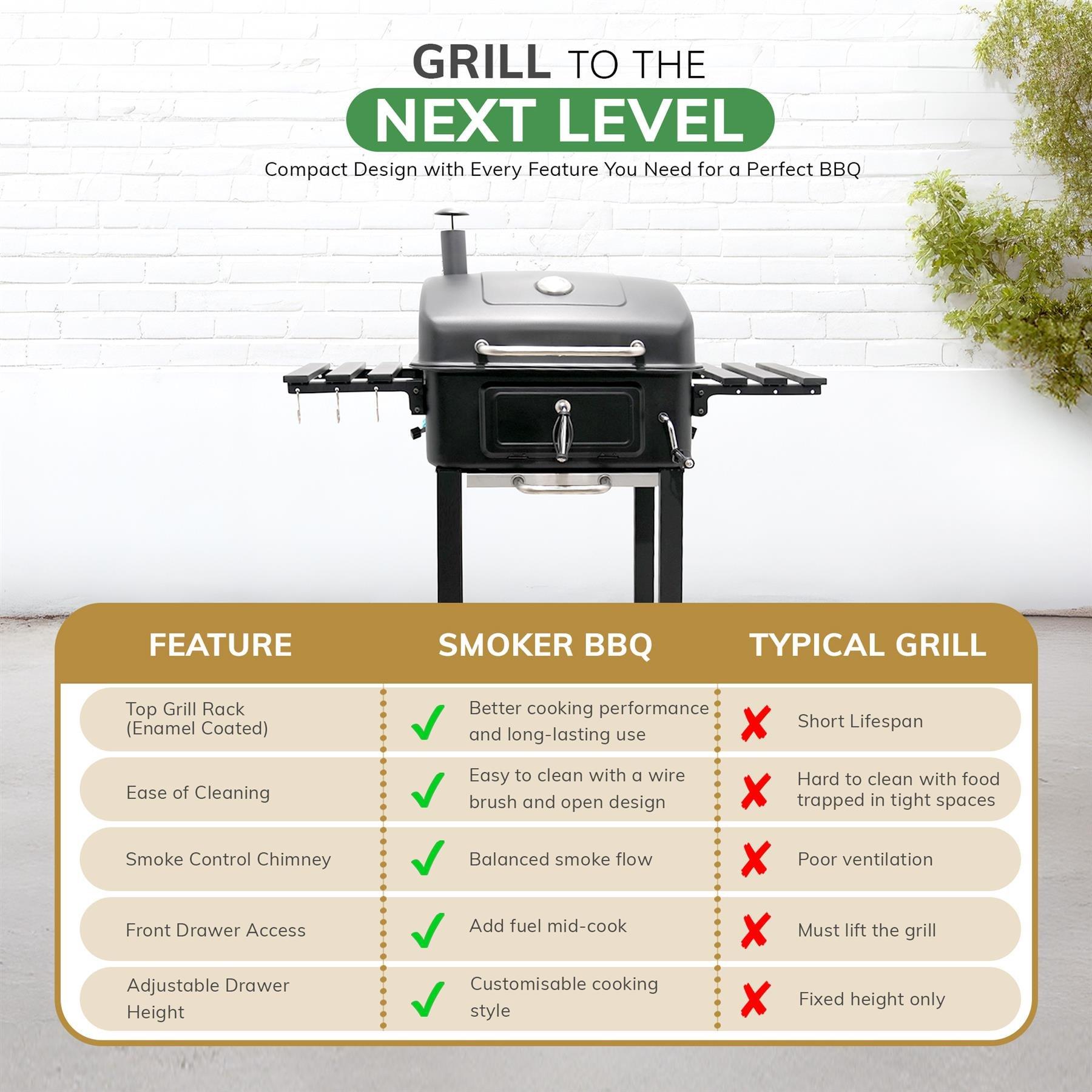 Black - House of Home - Charcoal bbq Smoker with two side table - Black - 9