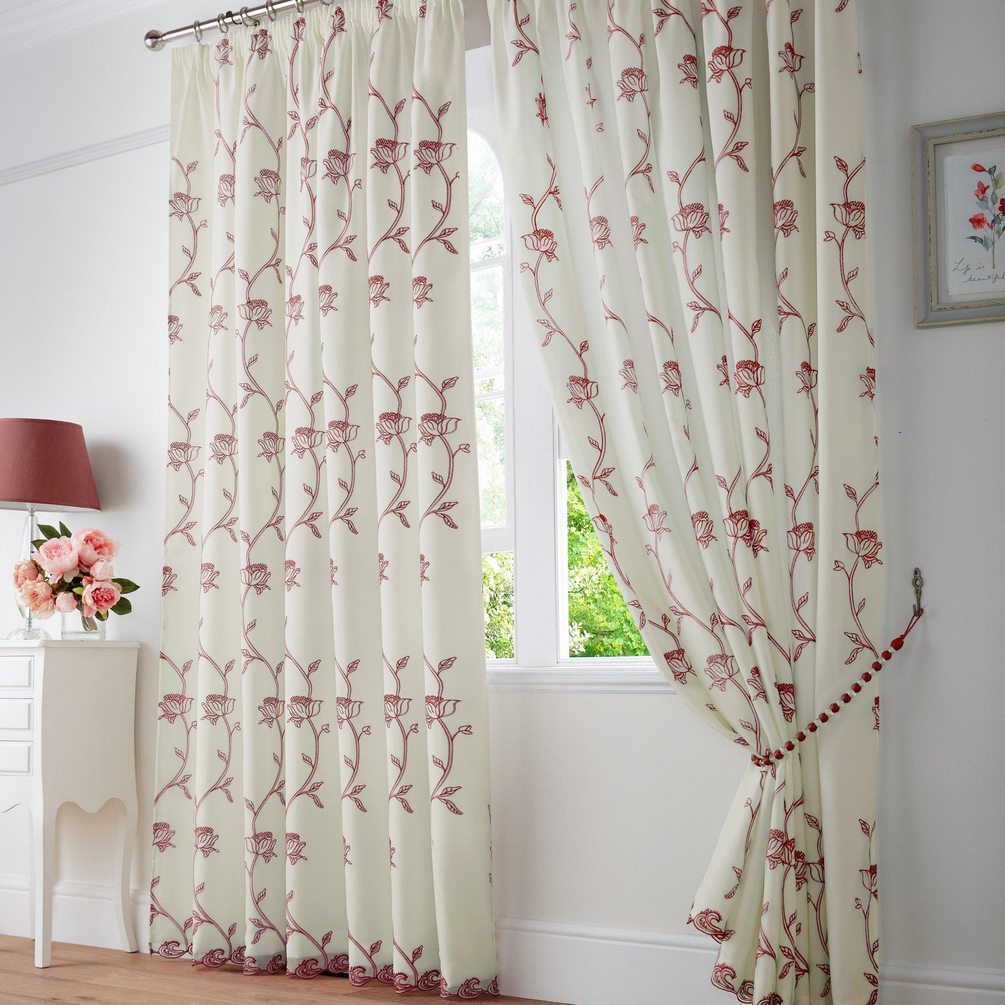 Red - Alan Symonds - Exeter Embroidered Floral Trail Pencil Pleat Taped - 1