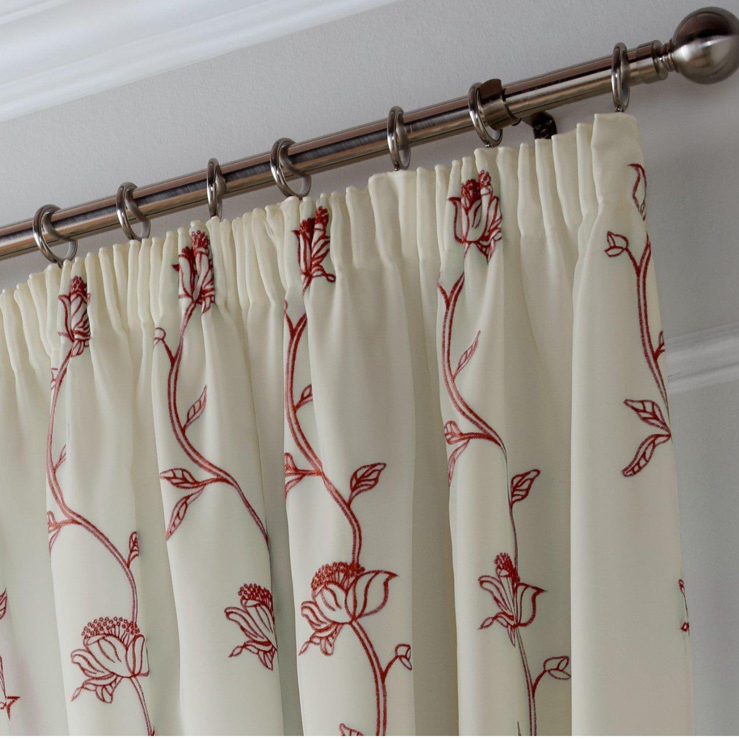 Red - Alan Symonds - Exeter Embroidered Floral Trail Pencil Pleat Taped - 3