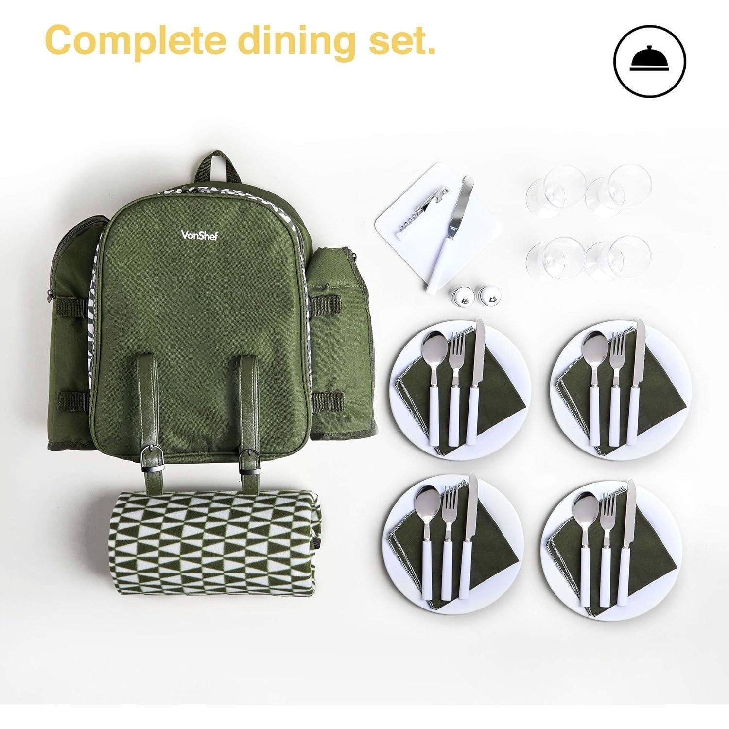 Green - VonShef - VonShef 4 Person Picnic Backpack - 3