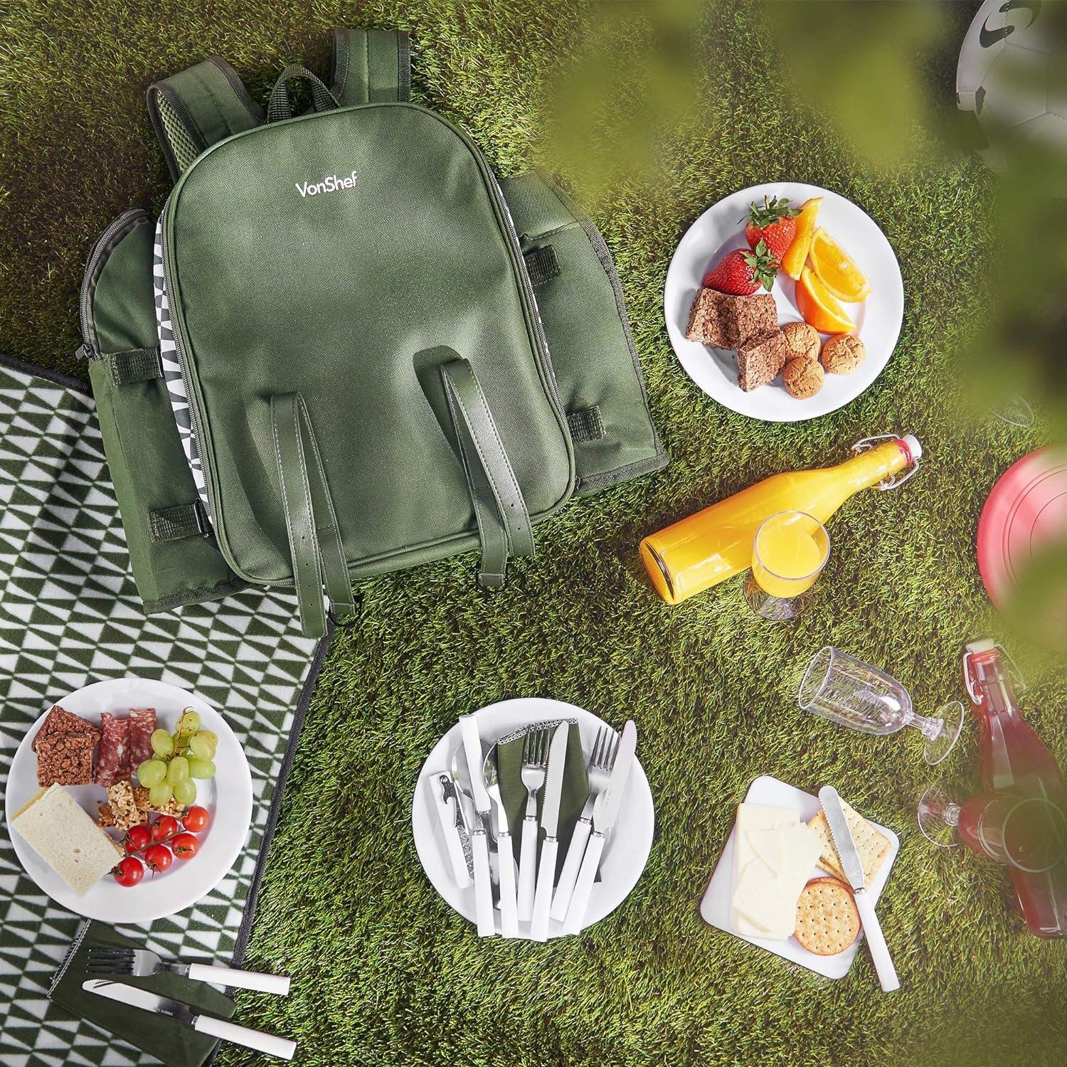 Green - VonShef - VonShef 4 Person Picnic Backpack - 7