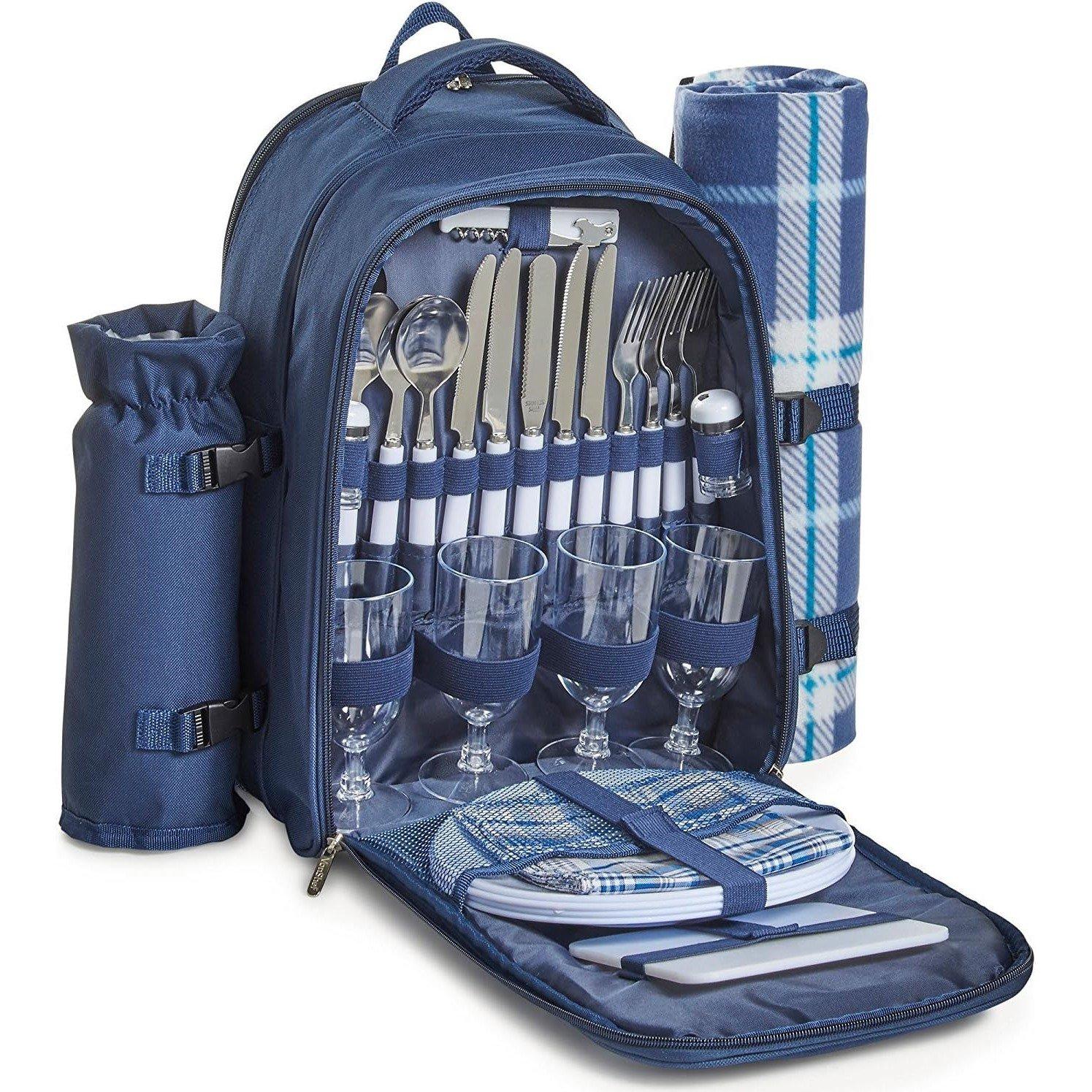 Blue - VonShef - VonShef 4 Person Picnic Backpack - 1