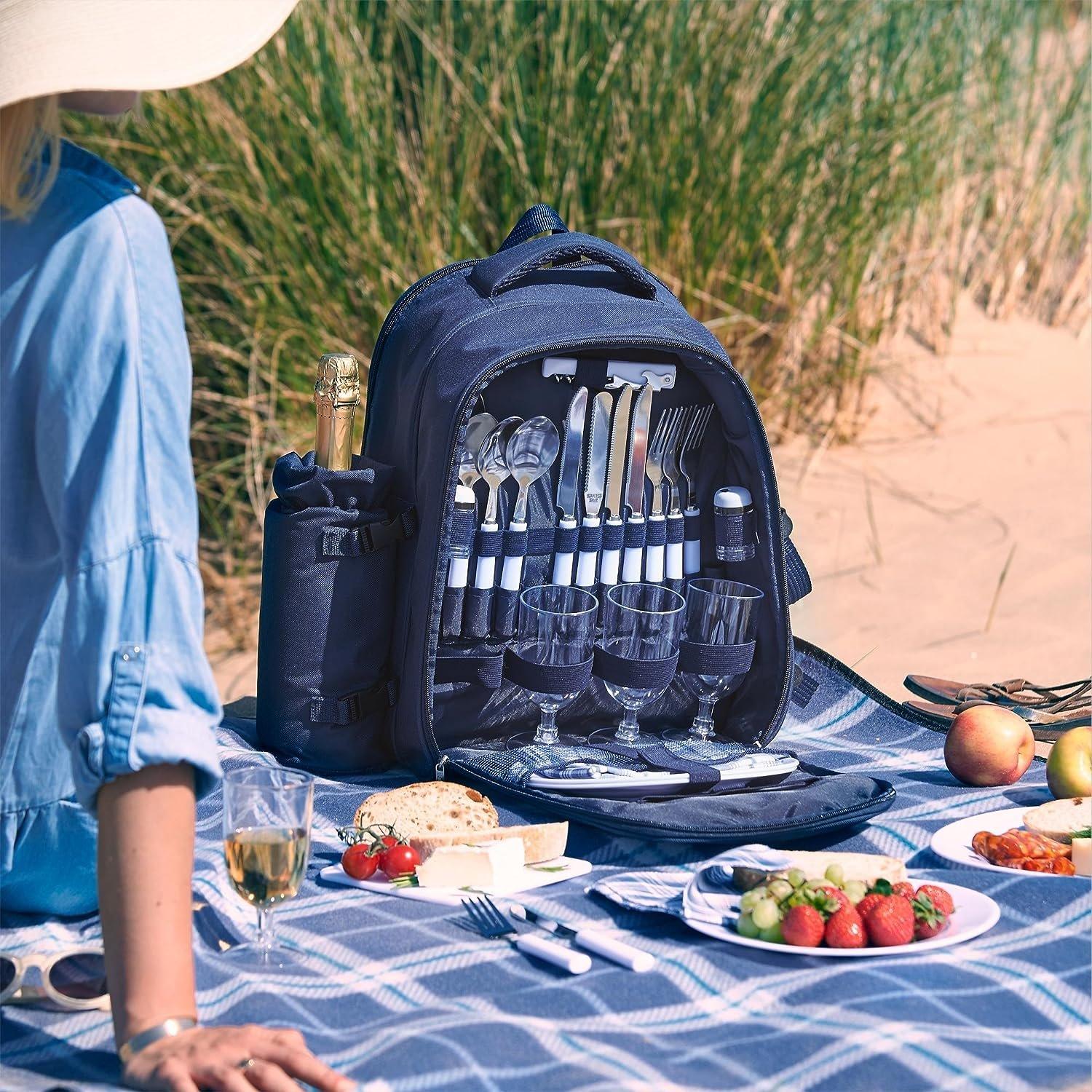 Blue - VonShef - VonShef 4 Person Picnic Backpack - 4