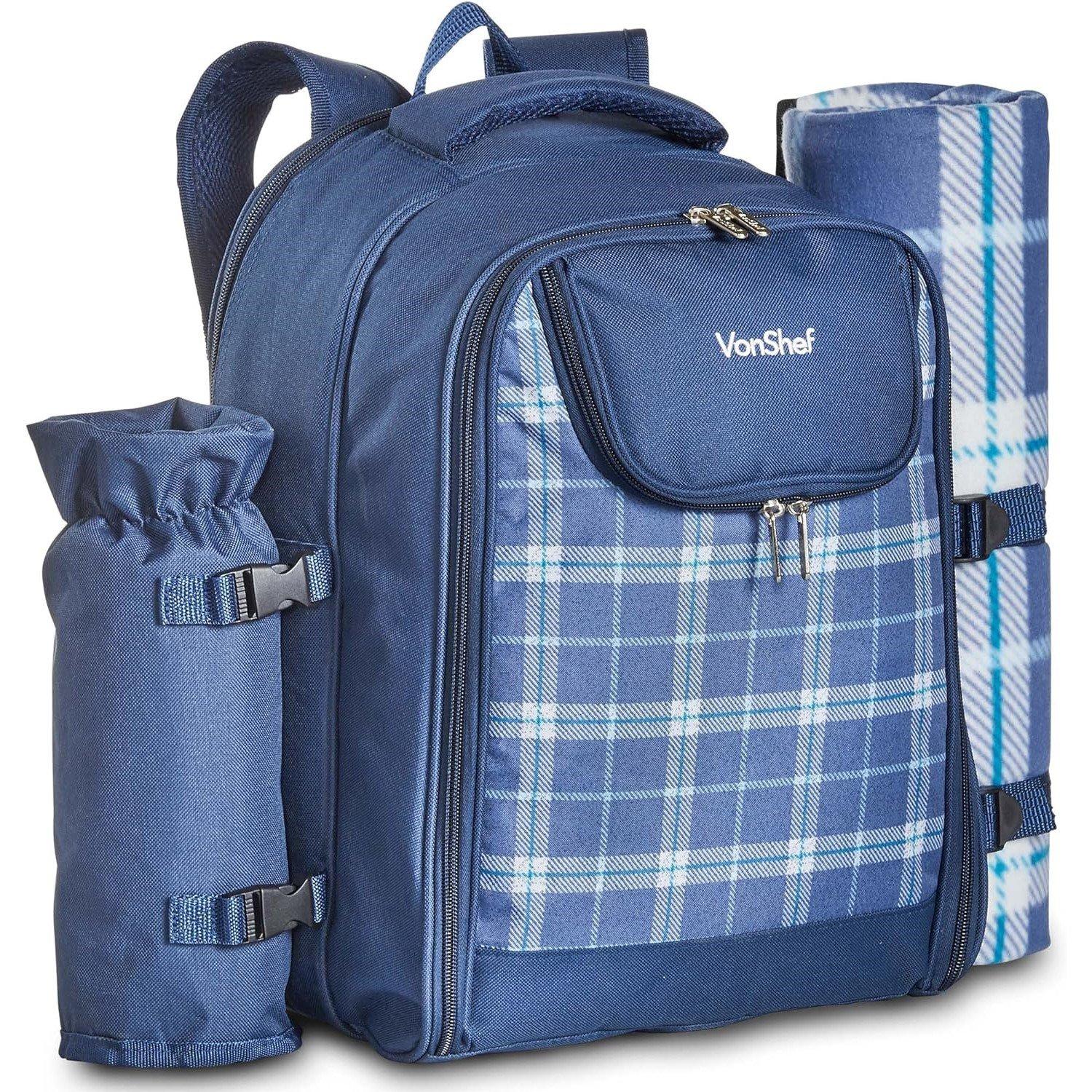 Blue - VonShef - VonShef 4 Person Picnic Backpack - 5