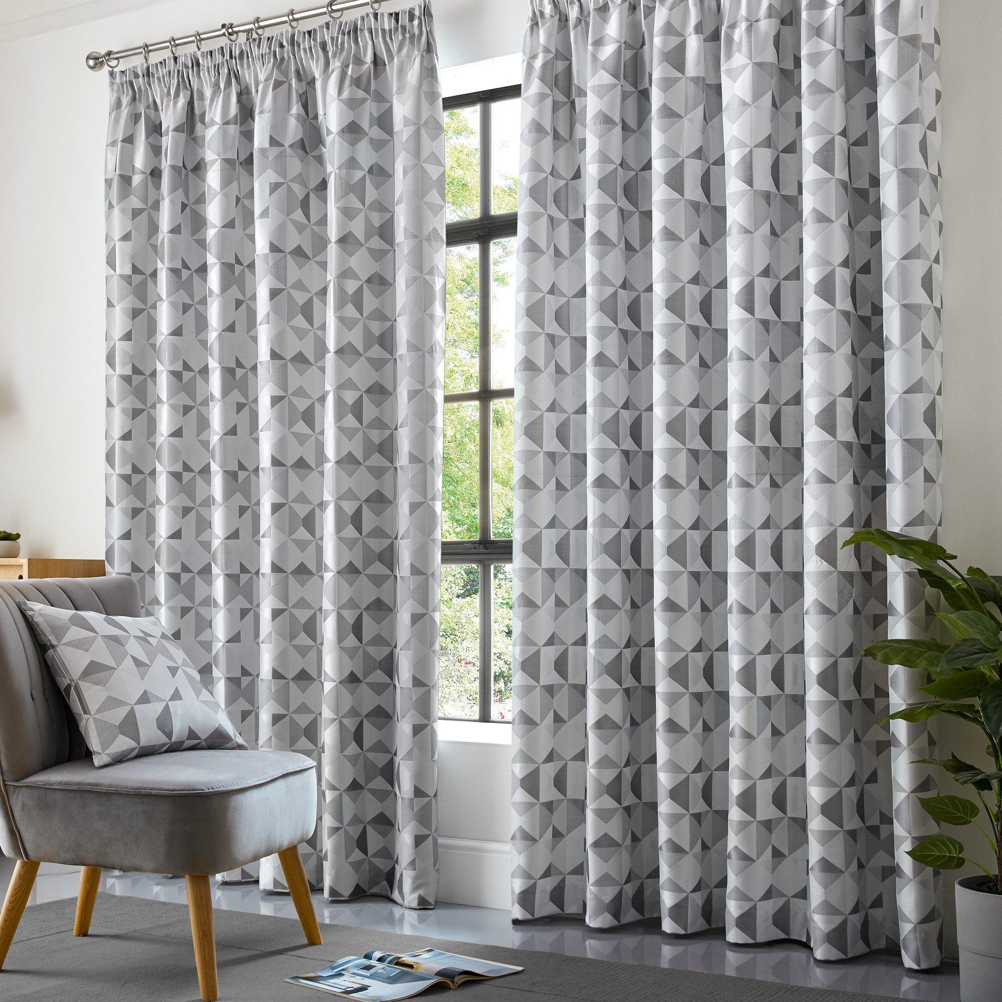 Silver - Alan Symonds - Skandi Lined Pencil Pleat Taped Top Curtains - Pai - 1