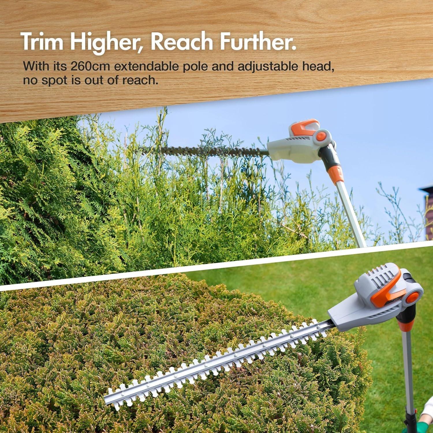 Grey - VonHaus - Cordless Pole Hedge Trimmer - 20V - 3