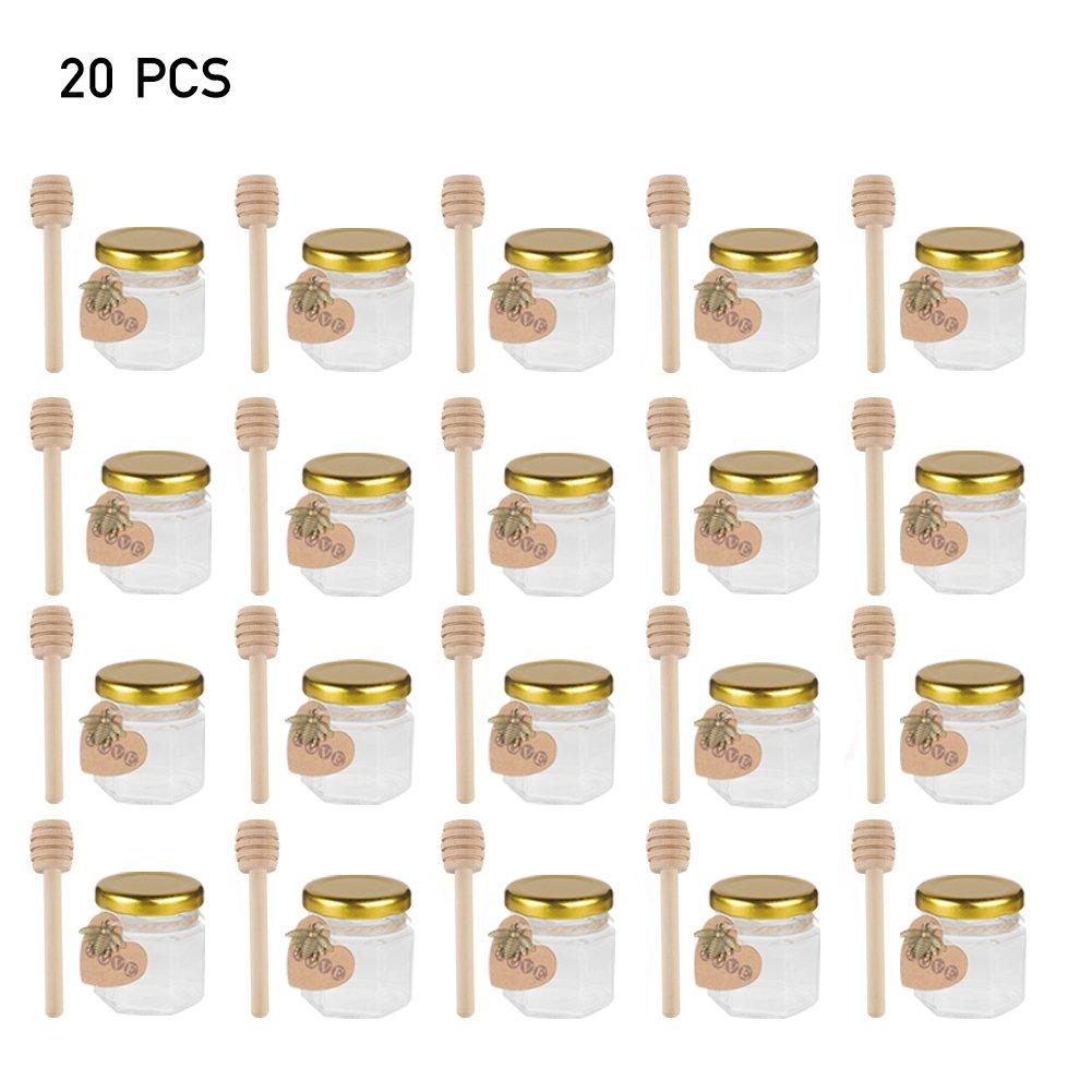 Clear - LIFE IDEAS - 20pcs Mini Glass Jars with Golden Lids and Wood Di - 5