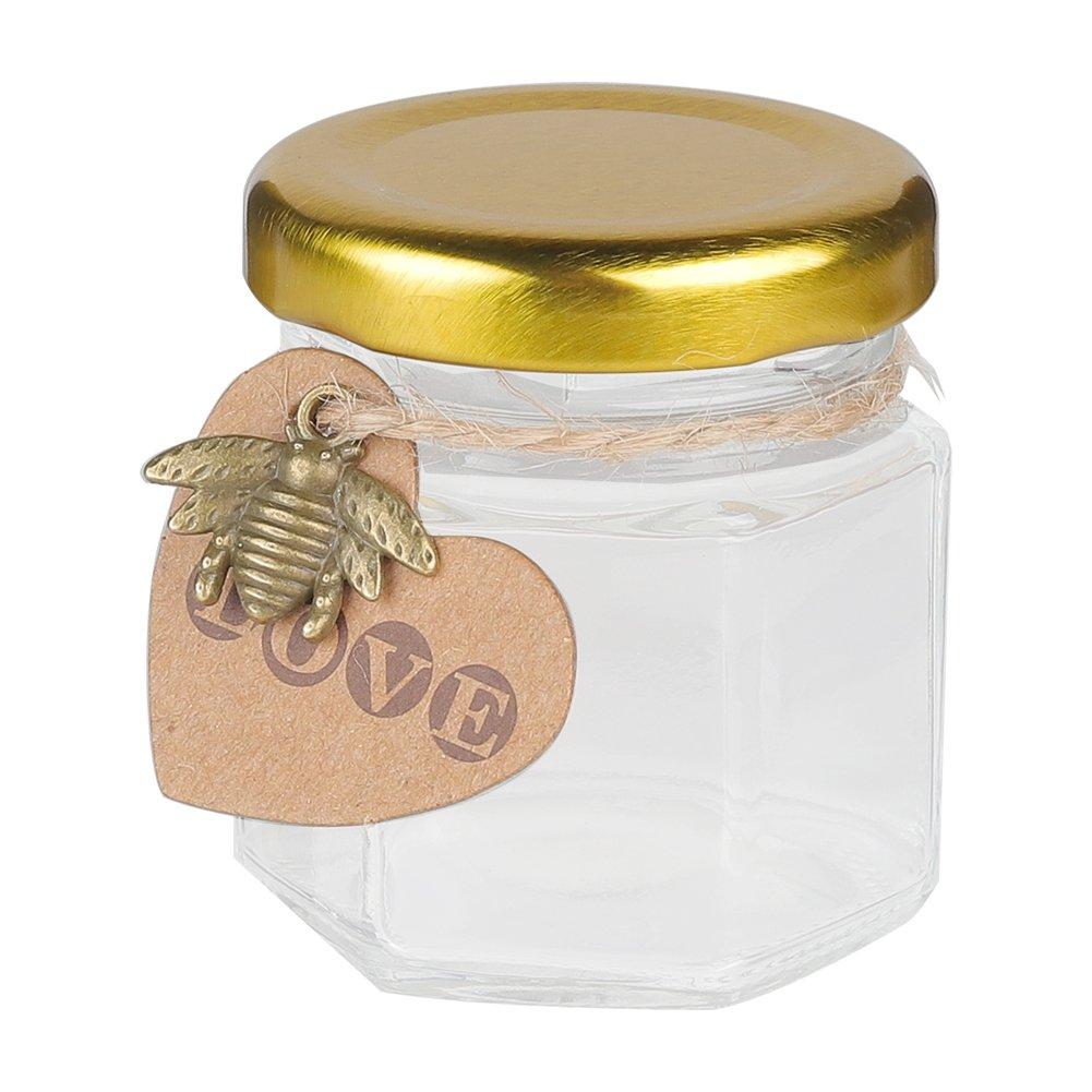 Clear - LIFE IDEAS - 20pcs Mini Glass Jars with Golden Lids and Wood Di - 7