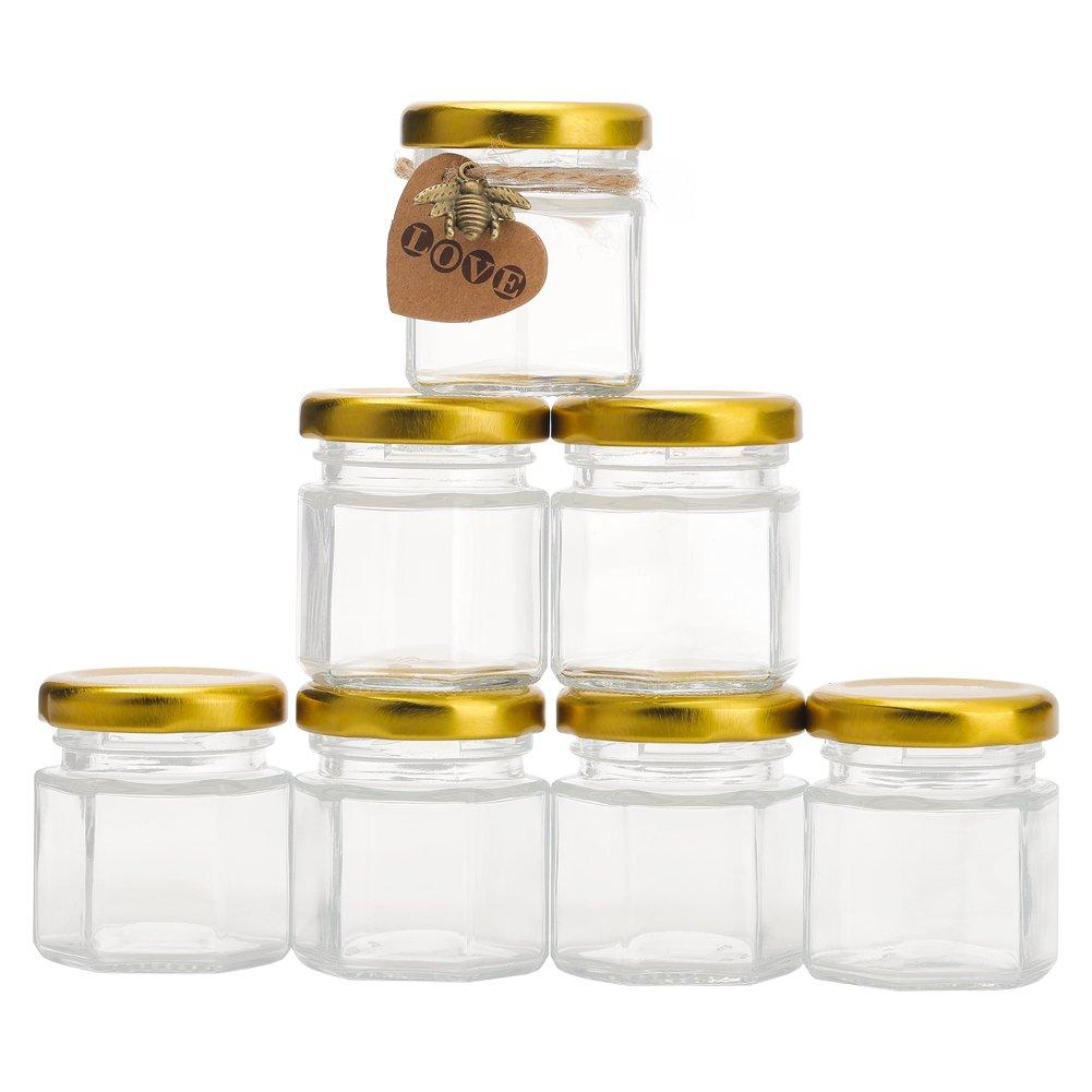 Clear - LIFE IDEAS - 20pcs Mini Glass Jars with Golden Lids and Wood Di - 9