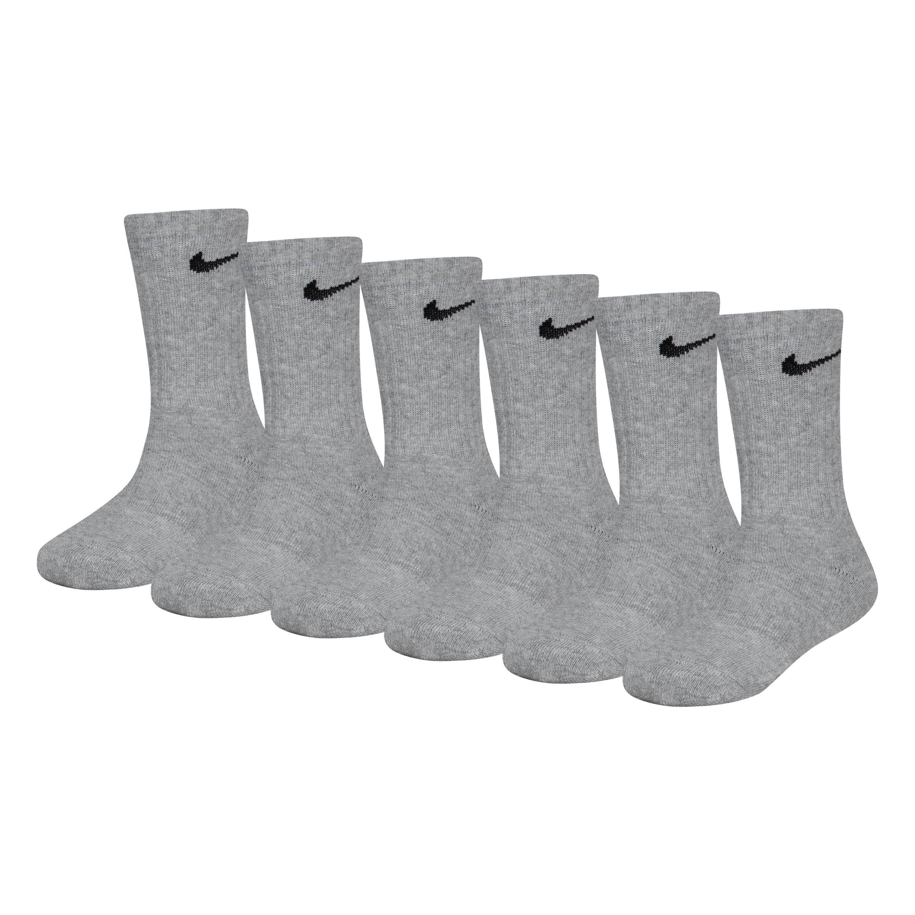 Nike Boys 6Pk Dri-Fit Crew Sock Childs - Dk Grey Heather - 9.5-2.5