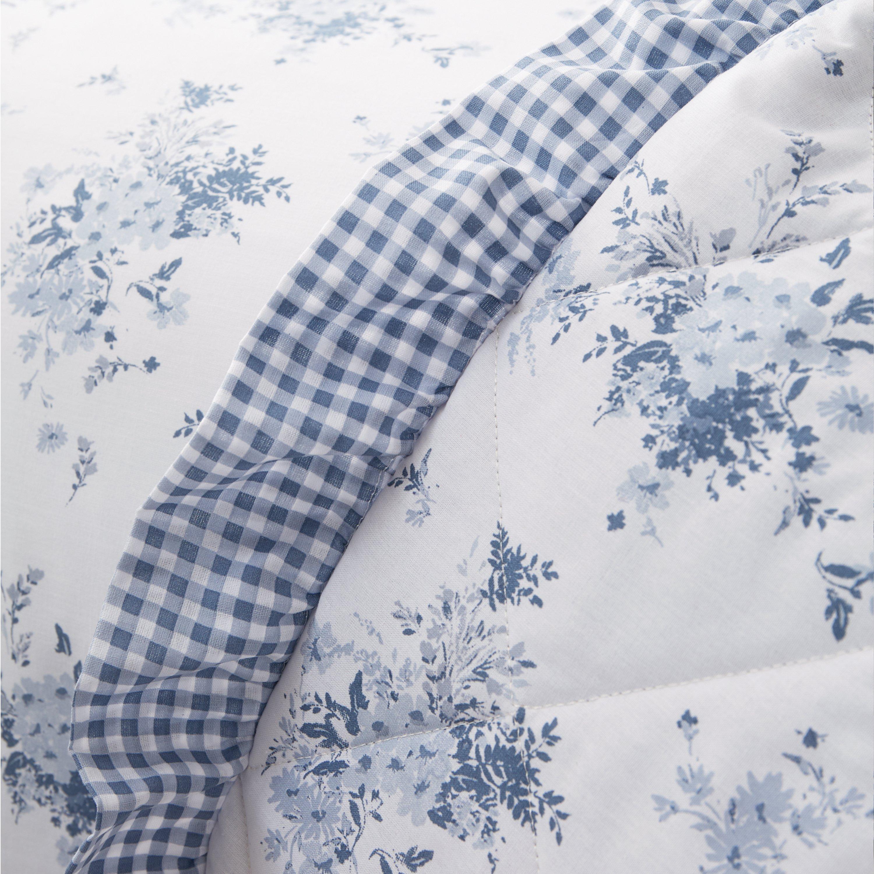 Blue - Catherine Lansfield - Lucie Floral Frill Fully Reversible Bedspread - 2