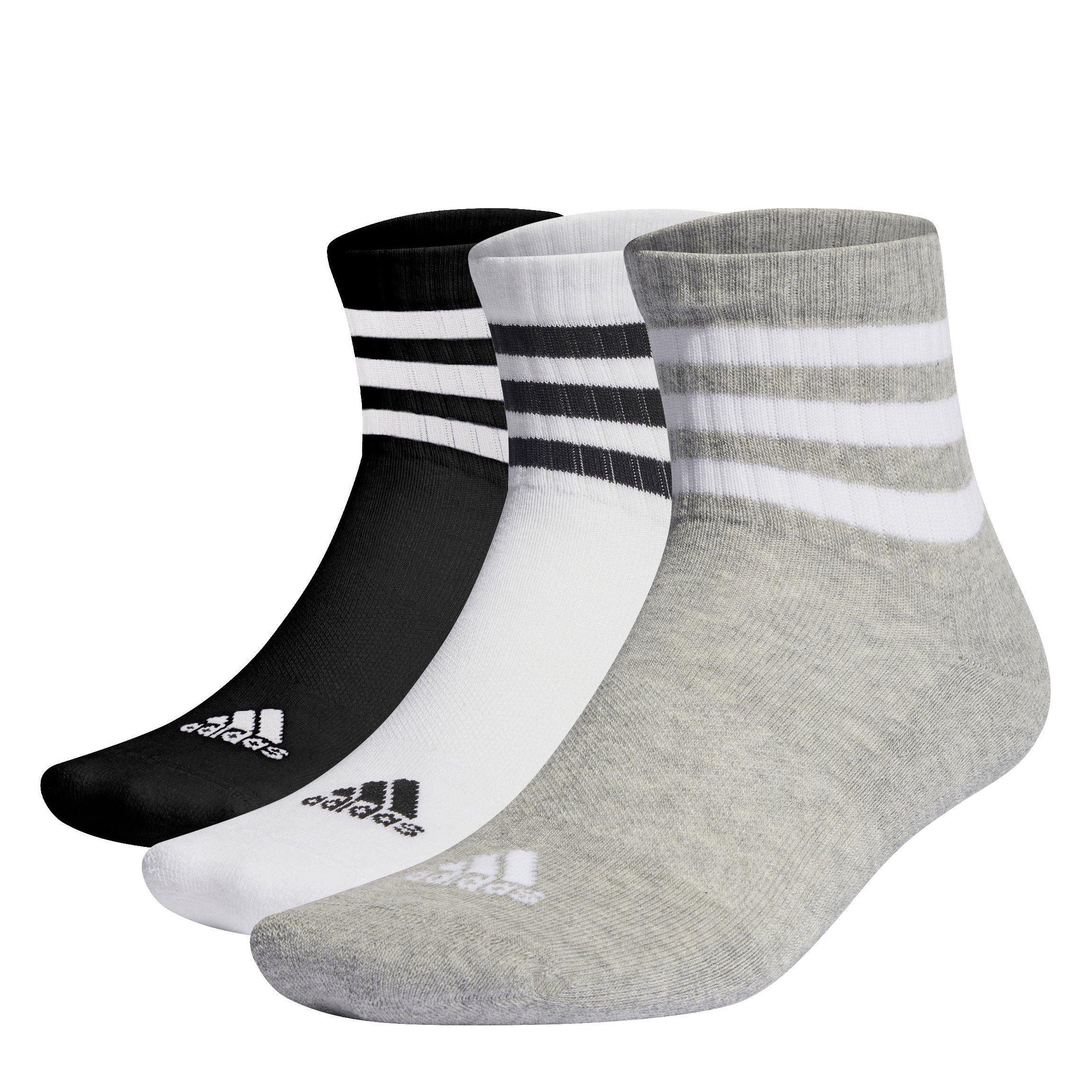 Grey/White/Blck - adidas - 3 Stripe Quarter Sock 3 Pack - 1