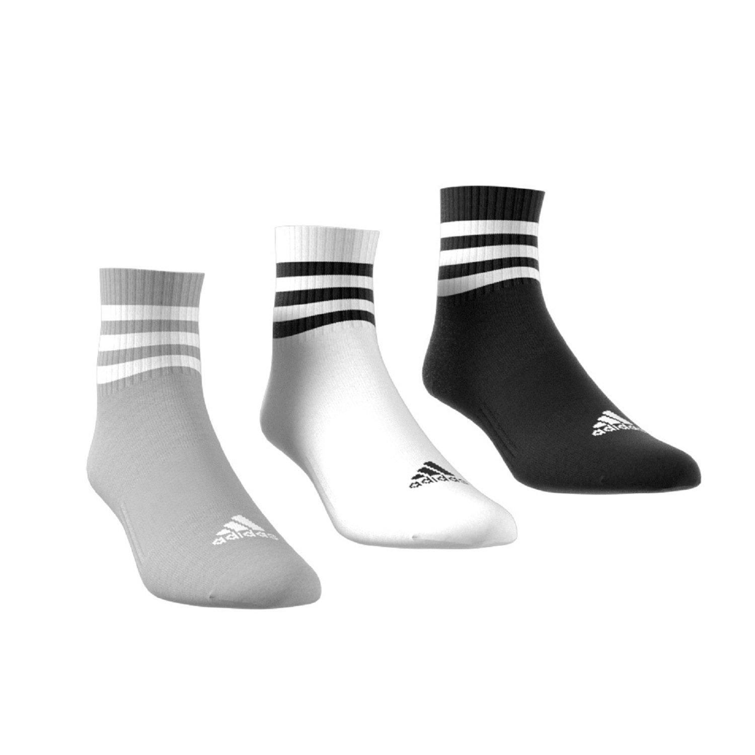Grey/White/Blck - adidas - 3 Stripe Quarter Sock 3 Pack - 2